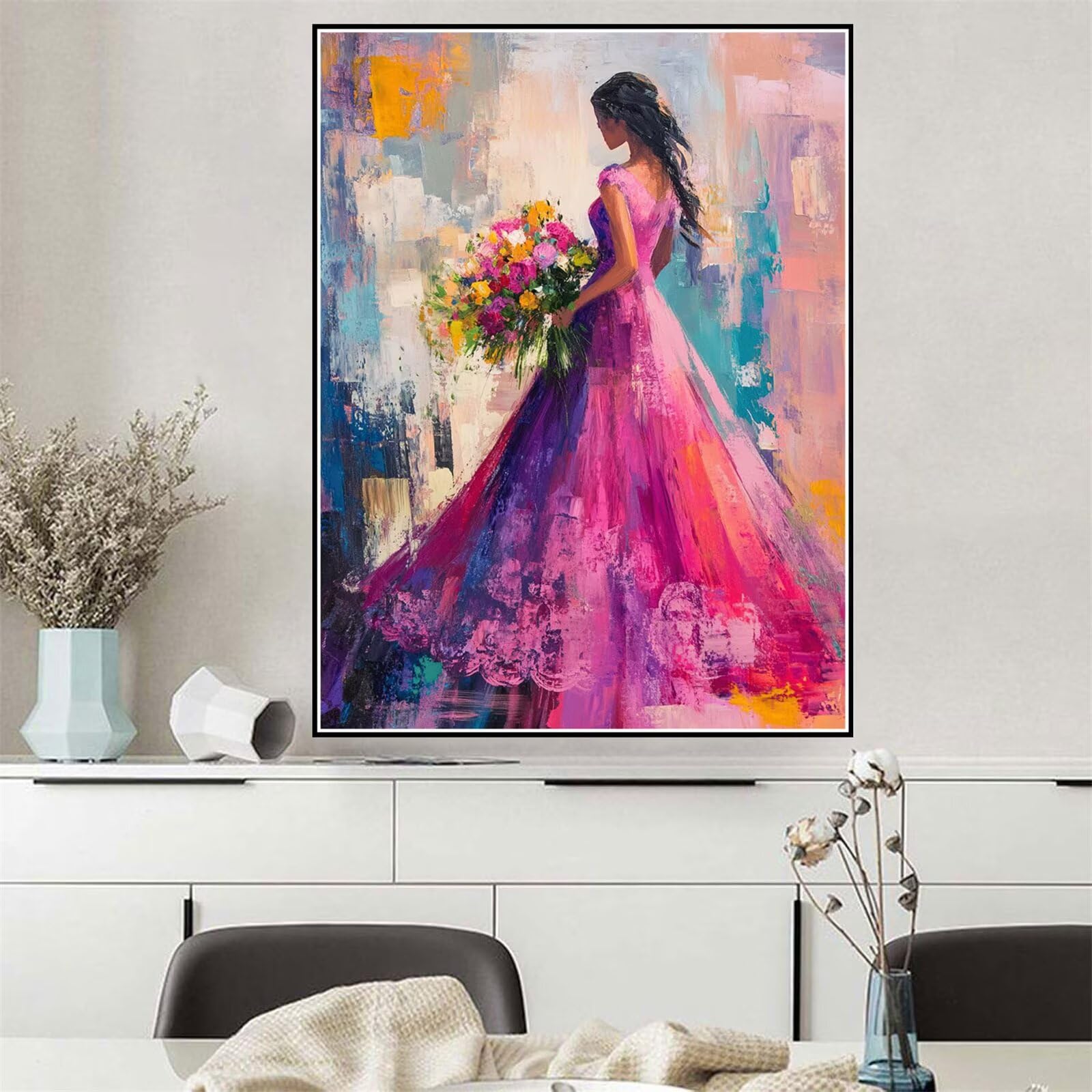 Malen Nach Zahlen Erwachsene Frau Malen Nach Zahlen Blume Paint by Numbers, DIY Handgemalt Ölgemälde Leinwand Set für Kinder Anfänger, Deko Wohnzimmer,Geschenke für Frauen 80x100cm (Ohne Rahmen) Q-958