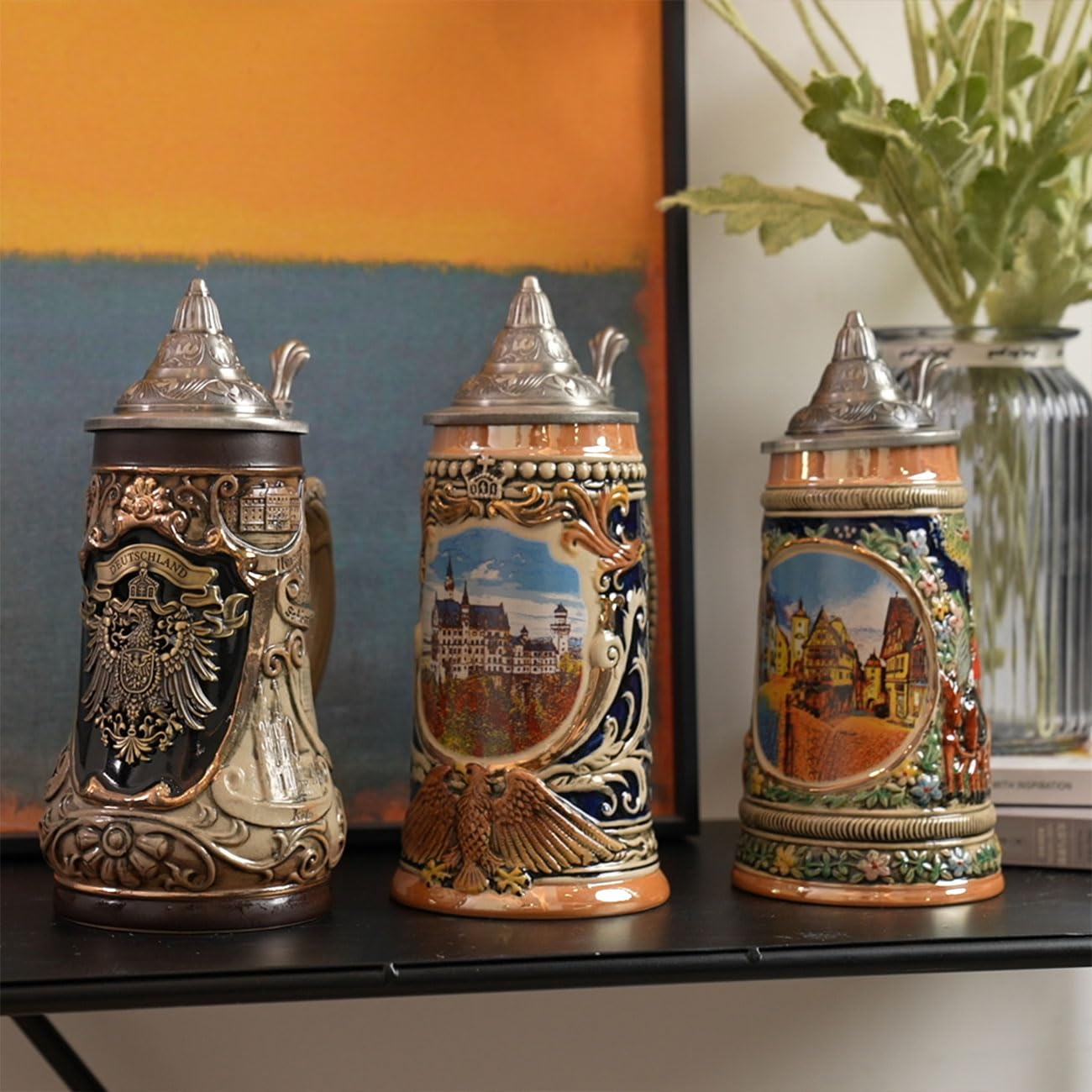 Bierkrug Mit Deckel Deutscher Bierseidel Steinkrug Oktoberfest Trinkbecher Bayern Geschenk Für Männer Vater Bierliebhaber Keramik 600ml