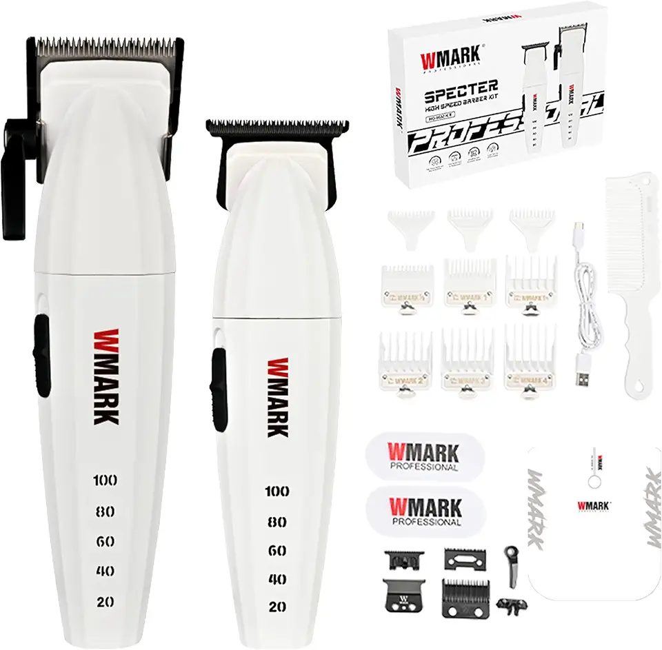 WMARK Conjunto de cortadores de cabelo profissionais para homens, cortadores e aparadores de barbeiro com indicador de capacidade de bateria LED com caixa de presente NG-8632KIT