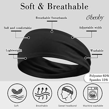 7 Pcs Headbands for Men, Soft Elastic Sports Sweatbands - Non Slip Moisture Wicking Bandanas Hair Band Head Wrap and Running Accessories for Gym Workout