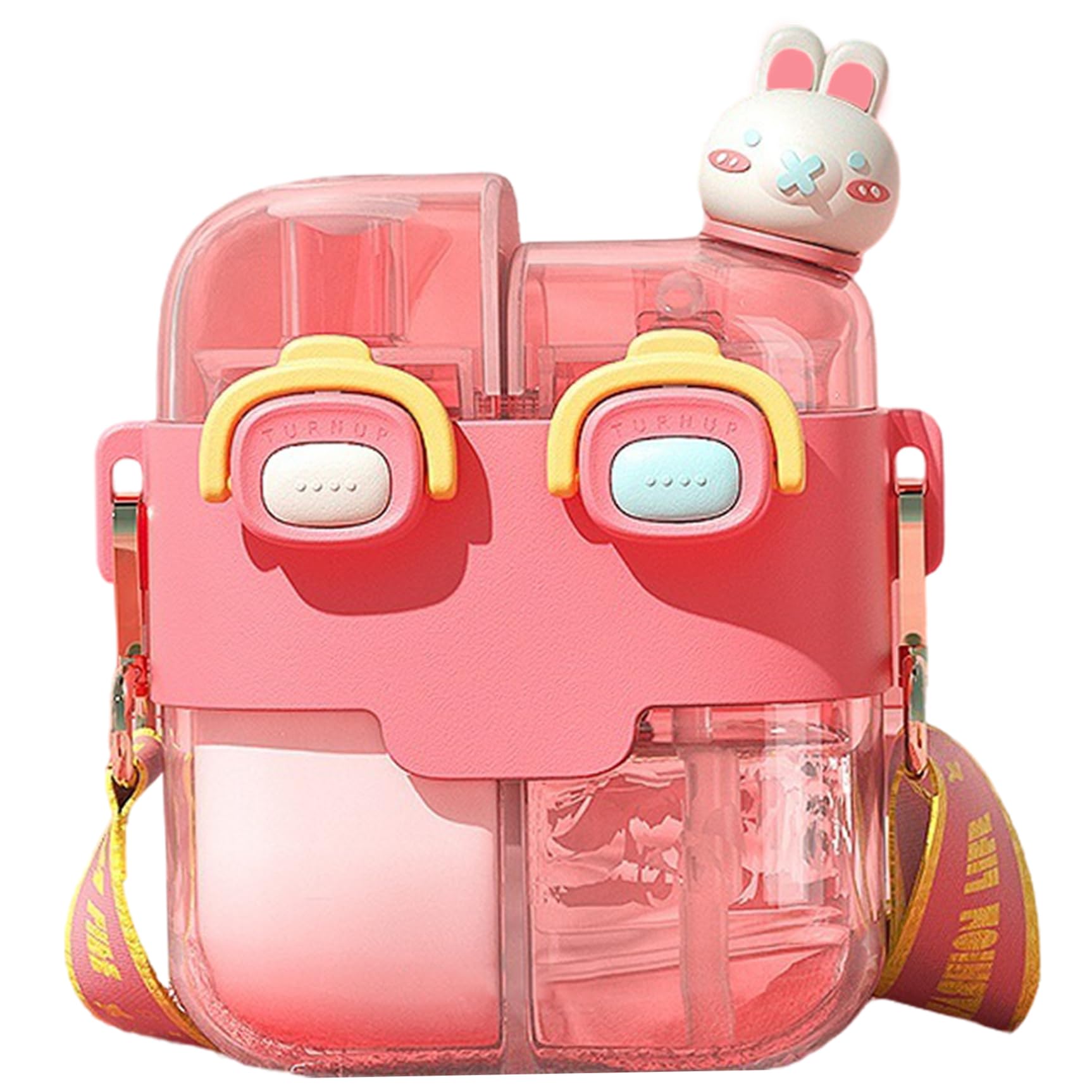Pesoncarl Girls Red Kawaii Water Bottle Dual Chamber Water Bottle With Straw & Strap & Lock 530Ml Portable Leakproof For School Sport Travel, Feeding Watering Supplies