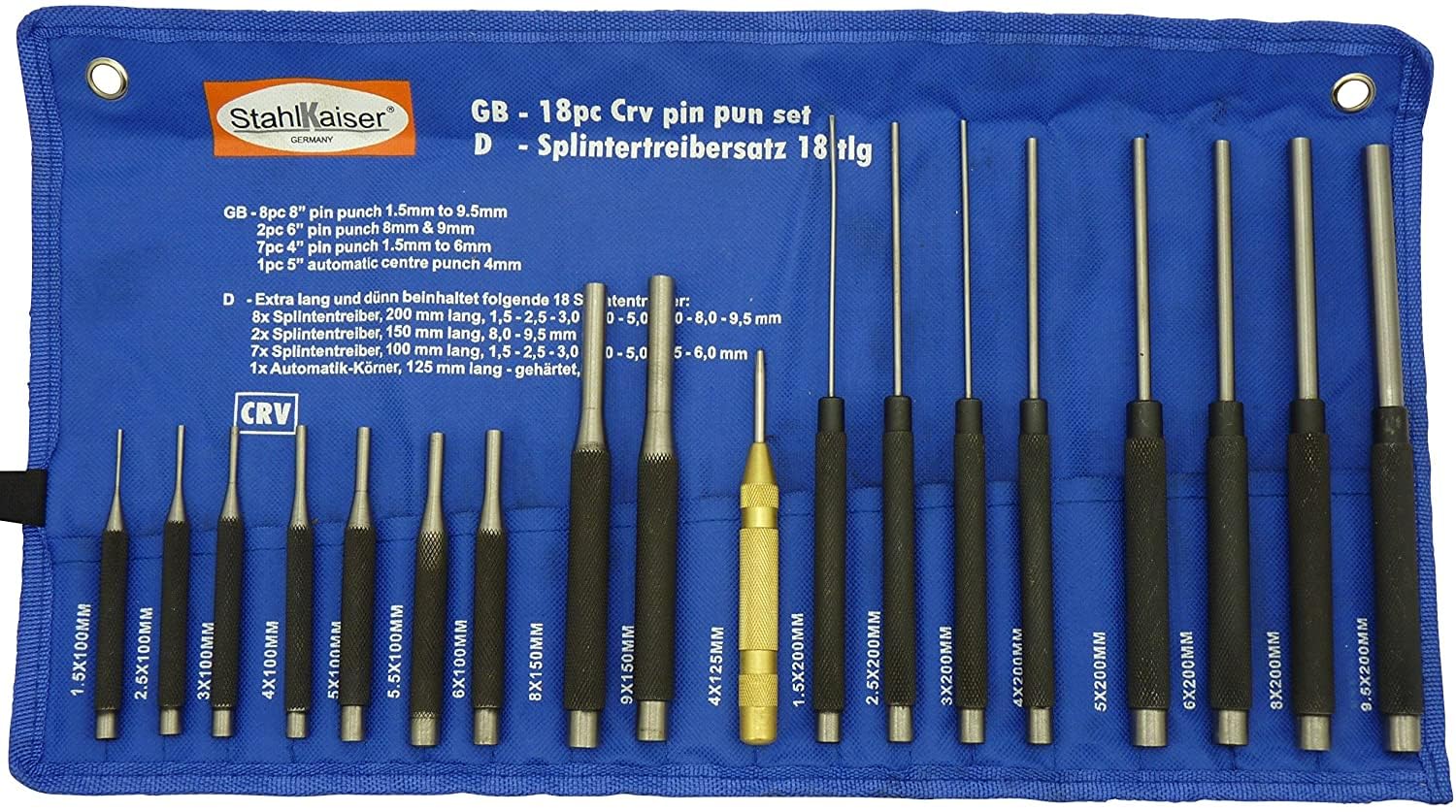 18-tlg. Extra Lange Splintentreibersatz Splintentreiber-Satz Durch-Schläger Treiber Körner Splinttreiber Körner-Set Werkzeug Durchtreiber Satz
