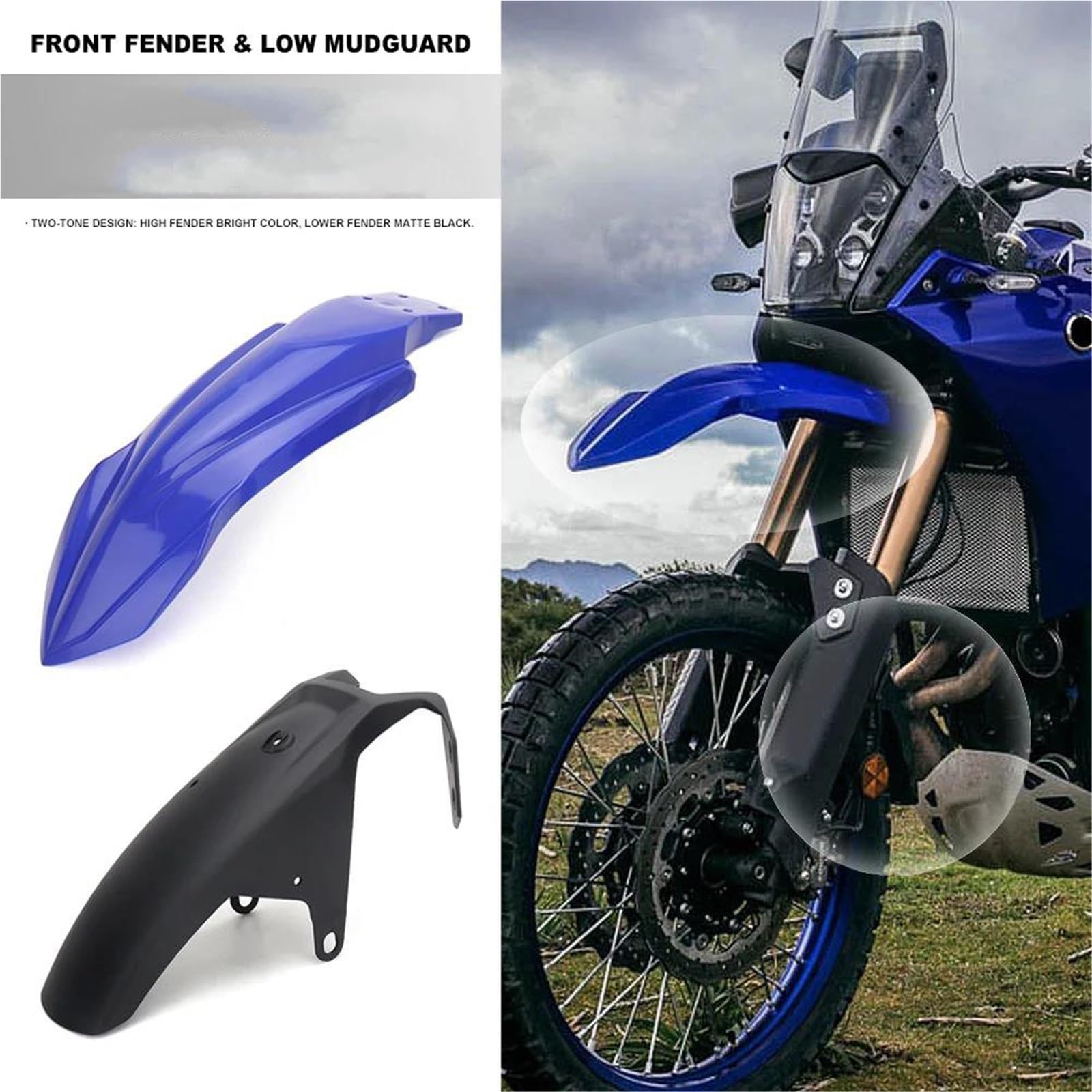 Motocross Parafango Anteriore Alto E Basso Per Yamaha Per Tenere700 T7 Per World Per Rally 700 Per Raid(High - Black)