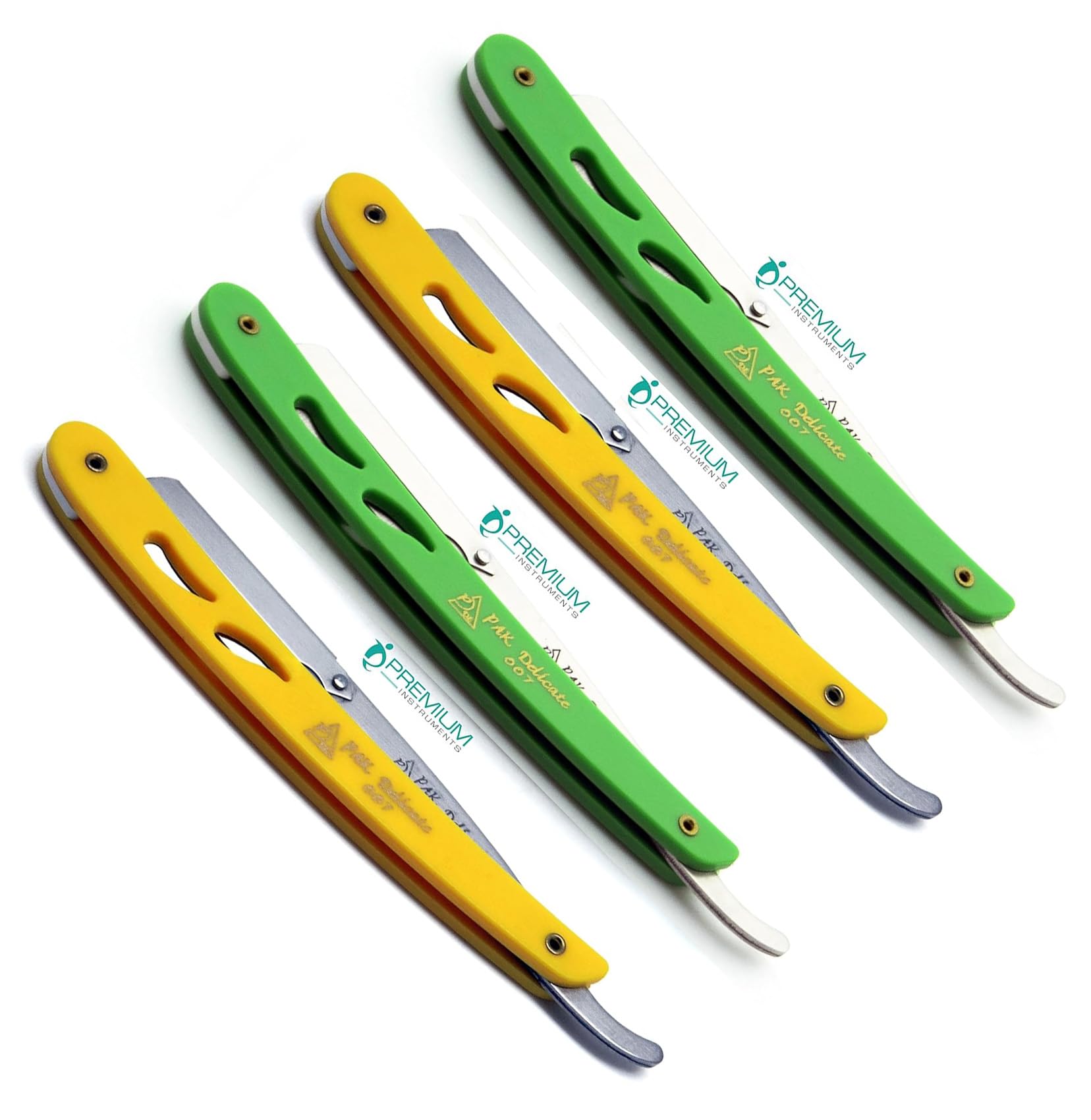 Set of 4 PREMIUM INSTRUMENTS Barber Razors Straight Edge Stylish Folding Handle Colors