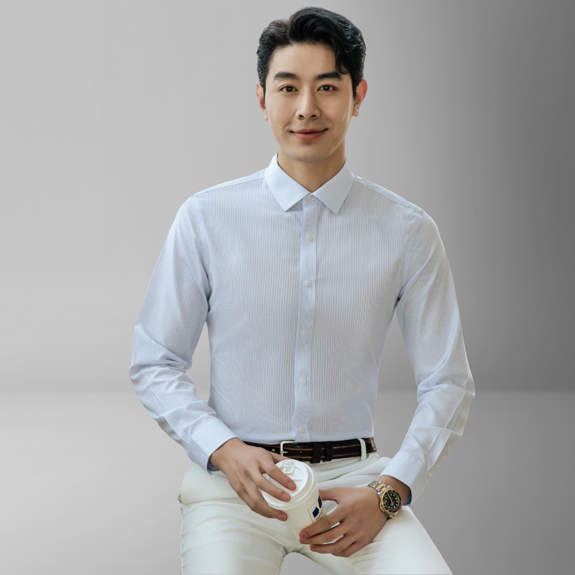 Camisa de algodón para hombre de color sólido, corte ajustado, cuello cuadrado, resistente a las arrugas, ligera, con botones