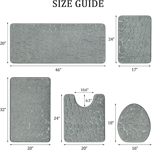 Miniatura 2 de YIHOUSE Juego de 5 tapetes de baño de espuma viscoelástica, color gris claro, antideslizantes, absorbentes de agua, lavables, para fregadero
