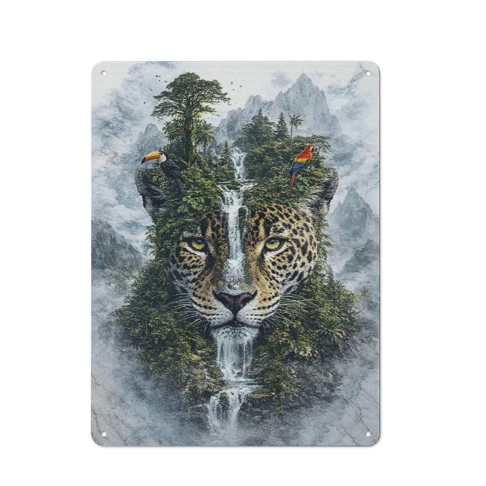 Junmoney Style-7 Tin Sign 40X30cm With Jaguar The Mythic Guardian Of The Verdant Wilds For Workshop Wall, Retro Decor, For Metal Sign Collectors, For Cafés, Pubs And Restaurants