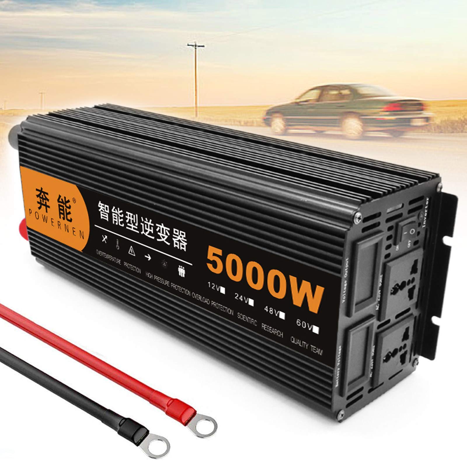 Przetwornica napięcia, automatyczna czysta fala sinusoidalna, DC 12 V / 24 V na AC 220 V, 230 V, 240 V, falownik akumulatora (5000 W, 12 V)