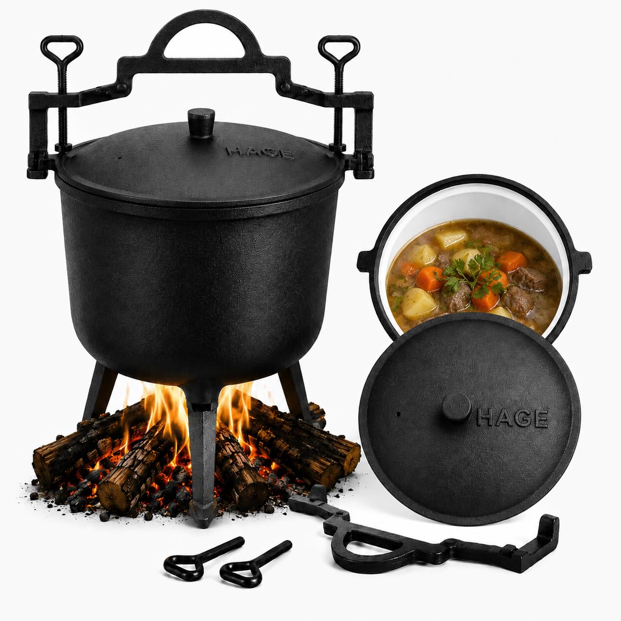 Hervidor de hierro fundido esmaltado 8L 10L con tapa y patas – Cacerola holandesa para cazador, olla para fogatas, barbacoa, camping, olla de hierro húngaro (8 litros)