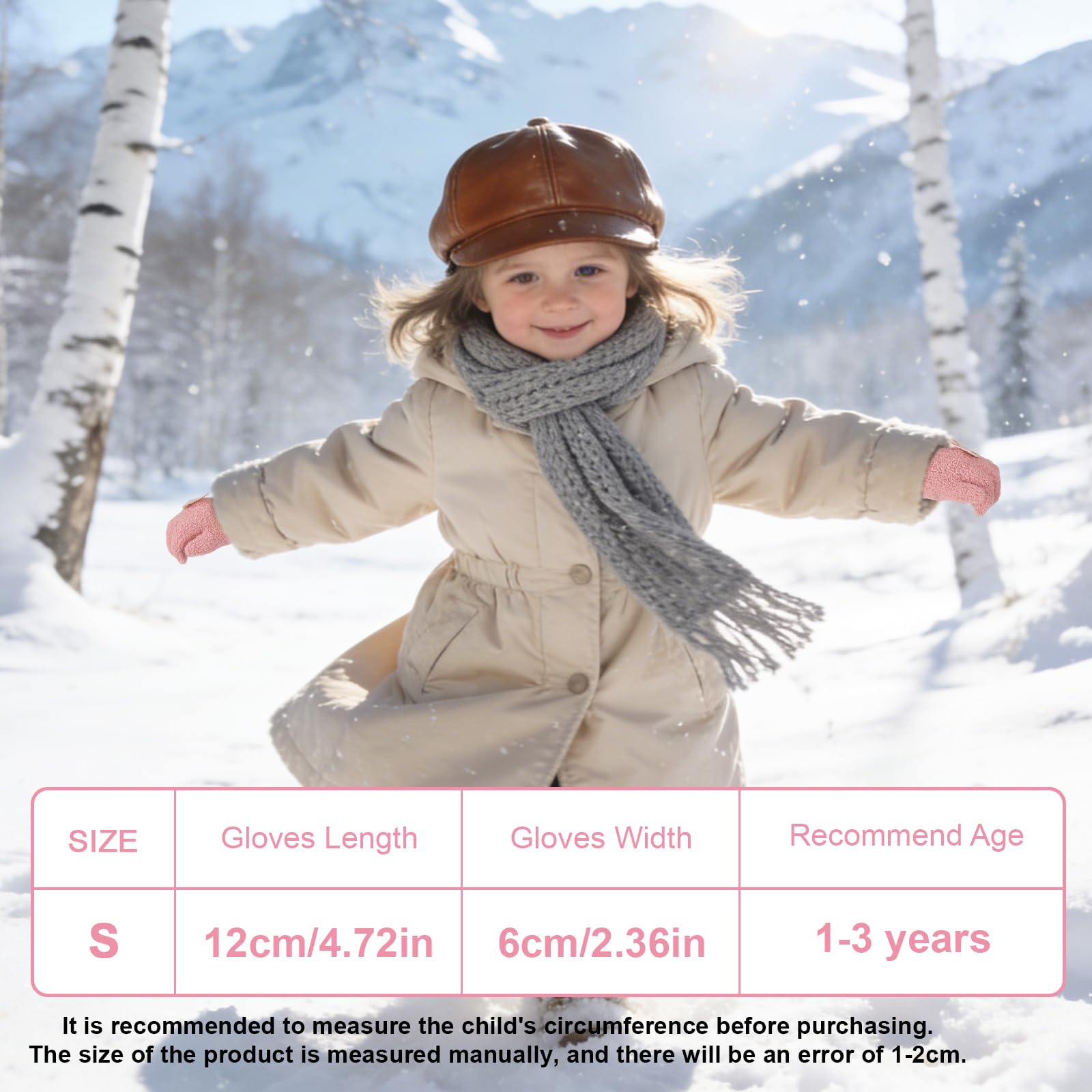 QKURT Lot de 3 paires de gants chauds et magiques pour tout-petits, motif lapin et fleurs, gants thermiques d'hiver doux et élastiques pour bébés garçons et filles, 1-3 ans