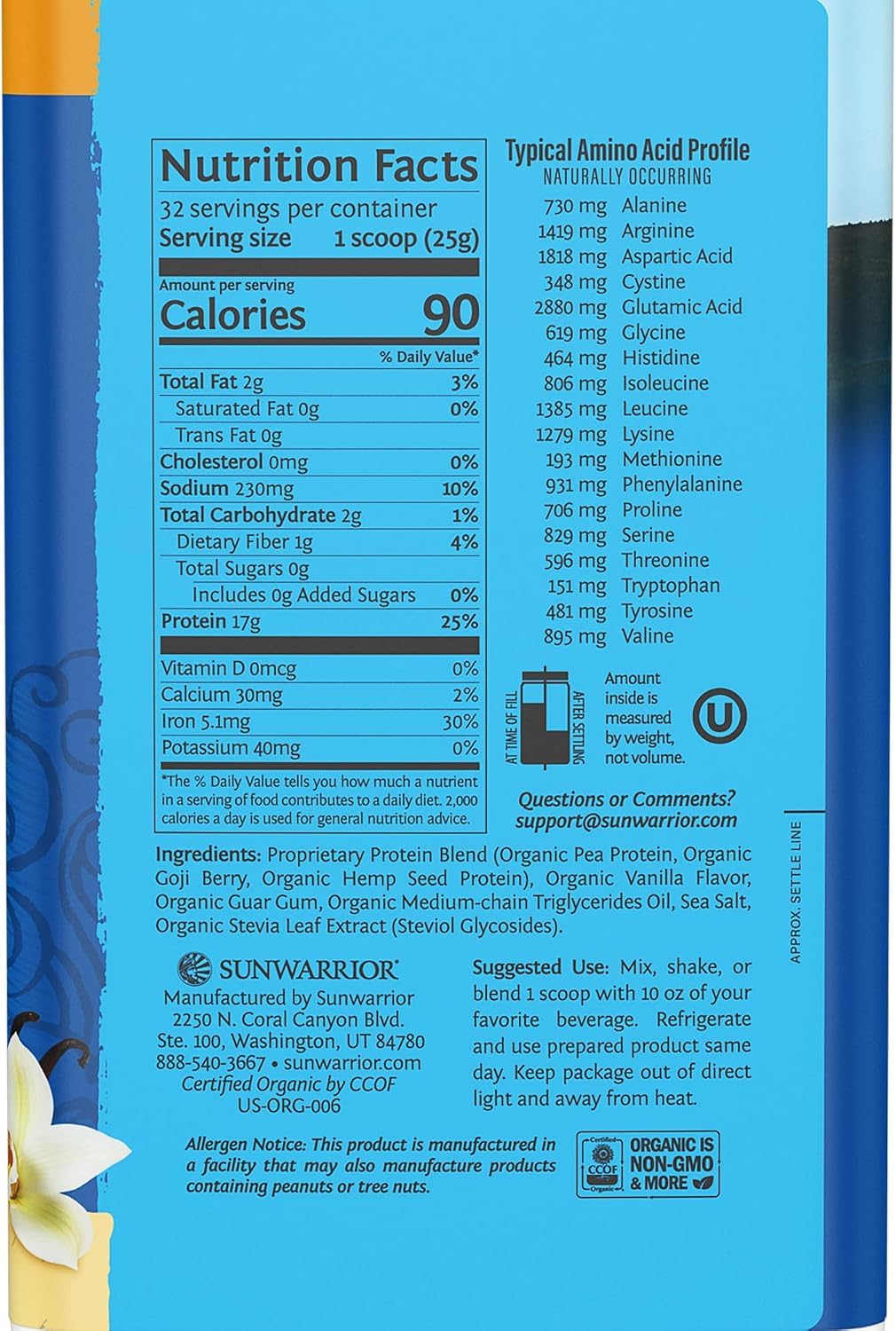 Sunwarrior Warrior Blend Organic Vegan Plant Protein Powder (32 Servings, Vanilla) — Amazon image 2