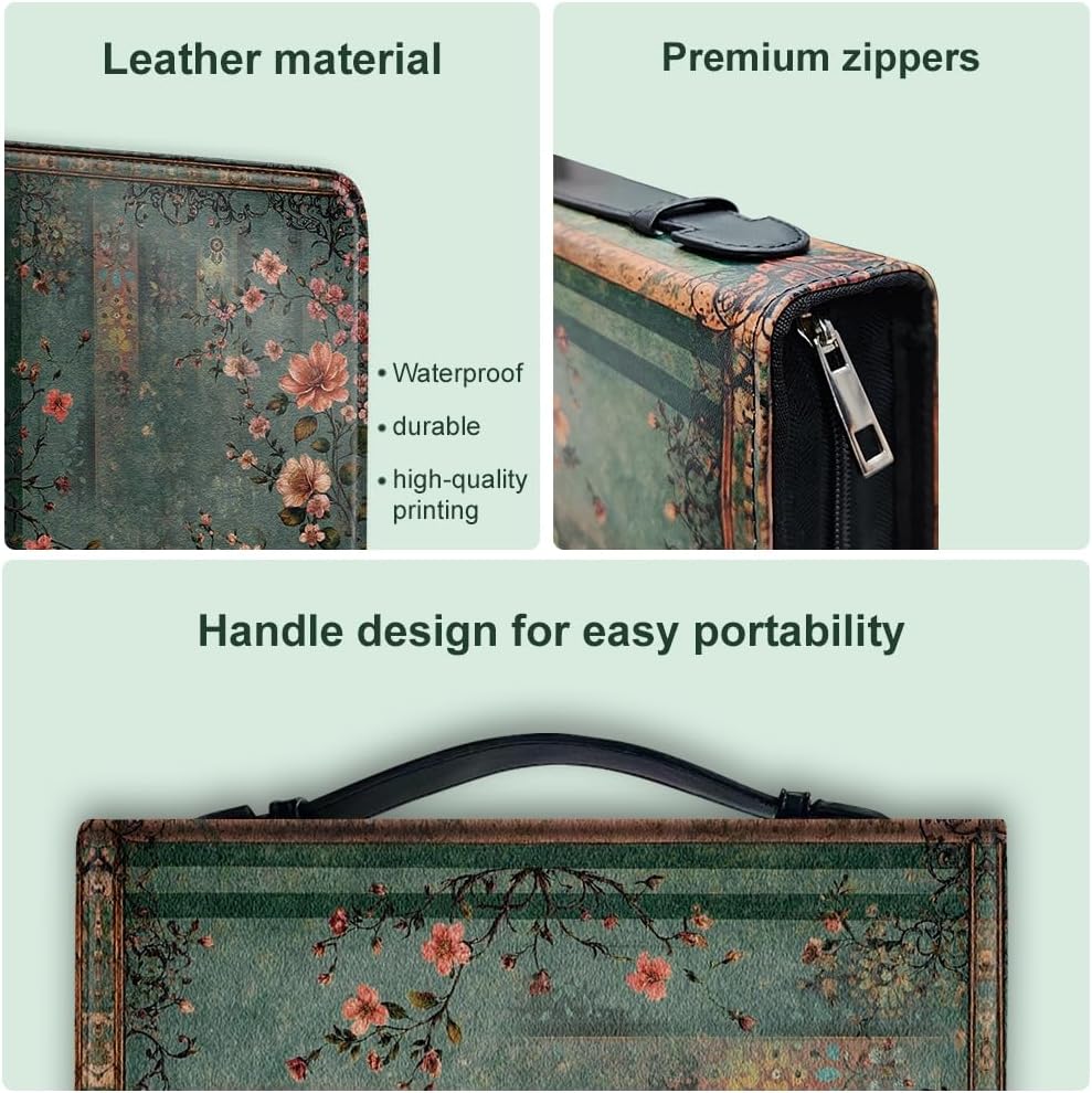 Bible Cover PU Leather Bible Case with Bookmark Vintage Flower Branch Bible Carrying Case for Women Men Christian Bible Note Books Carrying Accessories20.5x28x5.5cm