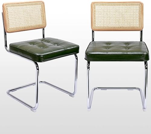 Miniatura 15 de Zesthouse Juego de 4 sillas de comedor modernas de mediados de siglo, sillas de comedor de ratán natural con respaldo de madera maciza y base