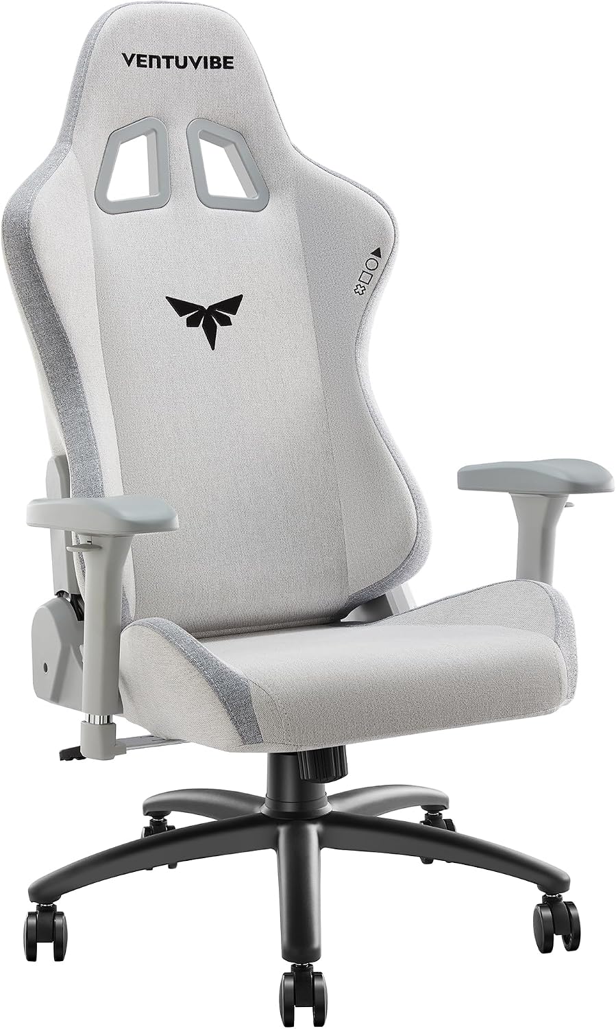 Gaming Chair 4D Adjustable Armrests - 155° Reclining & 320lb Capacity, High Back Ergonomic Computer Chair with Lumbar Support, Fabric Office Chair for Adults (Gray-White)