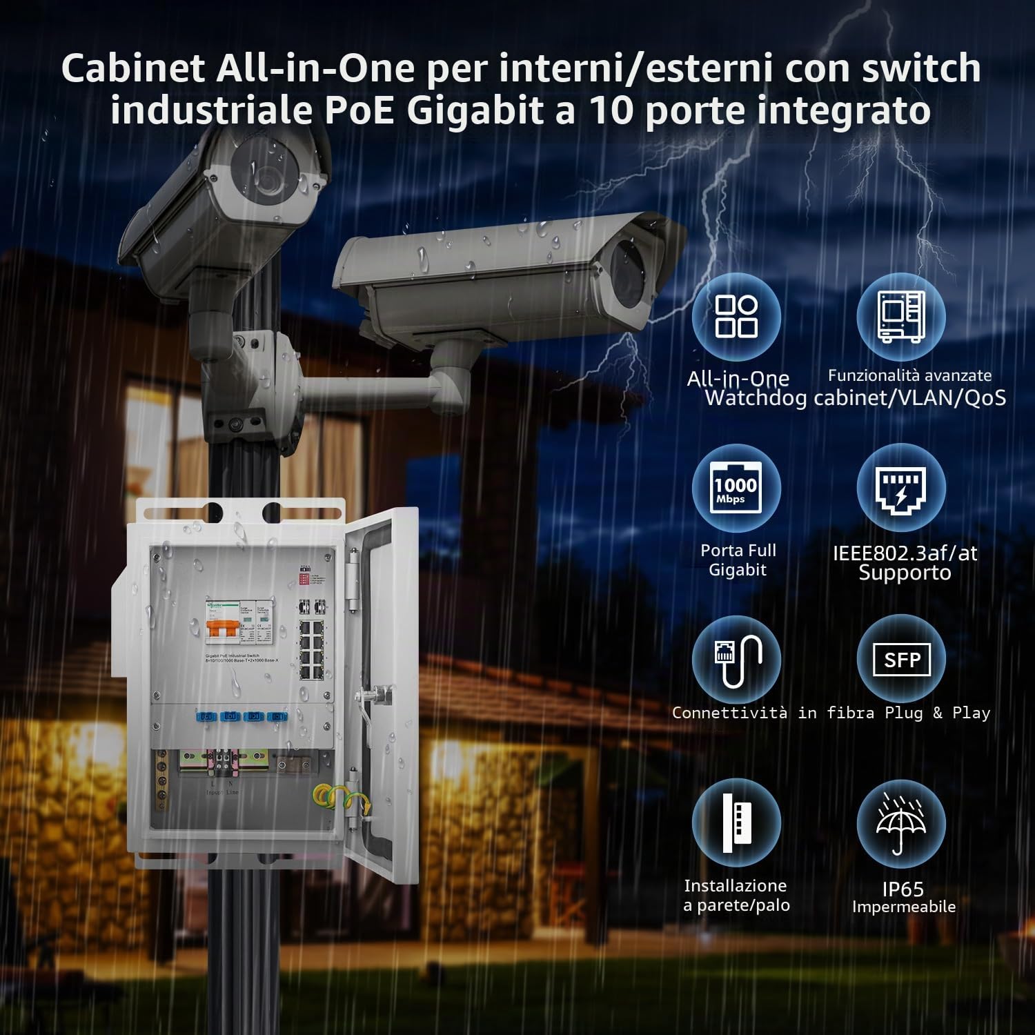 MokerLink Alloggiamento interno/esterno con 8 porte Gigabit PoE+, 2 porte 1000BASE SFP Ethernet Switch, IEEE802.3af/at POE 246 W, Plug and Play, alloggiamento in metallo IP65, da -40 a 158°F