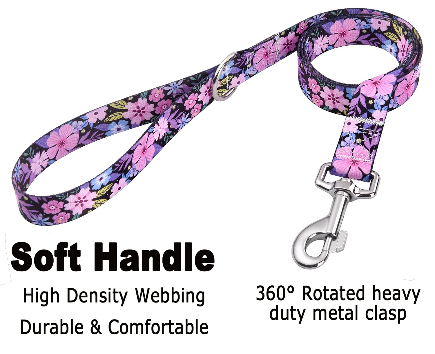 Dog Collar and Leash Set with Bohemia Floral Tribal Geometric Patterns - Soft Ethnic Style Collar Adjustable for Small Medium Large Dogs(Pink Floral Set,S)