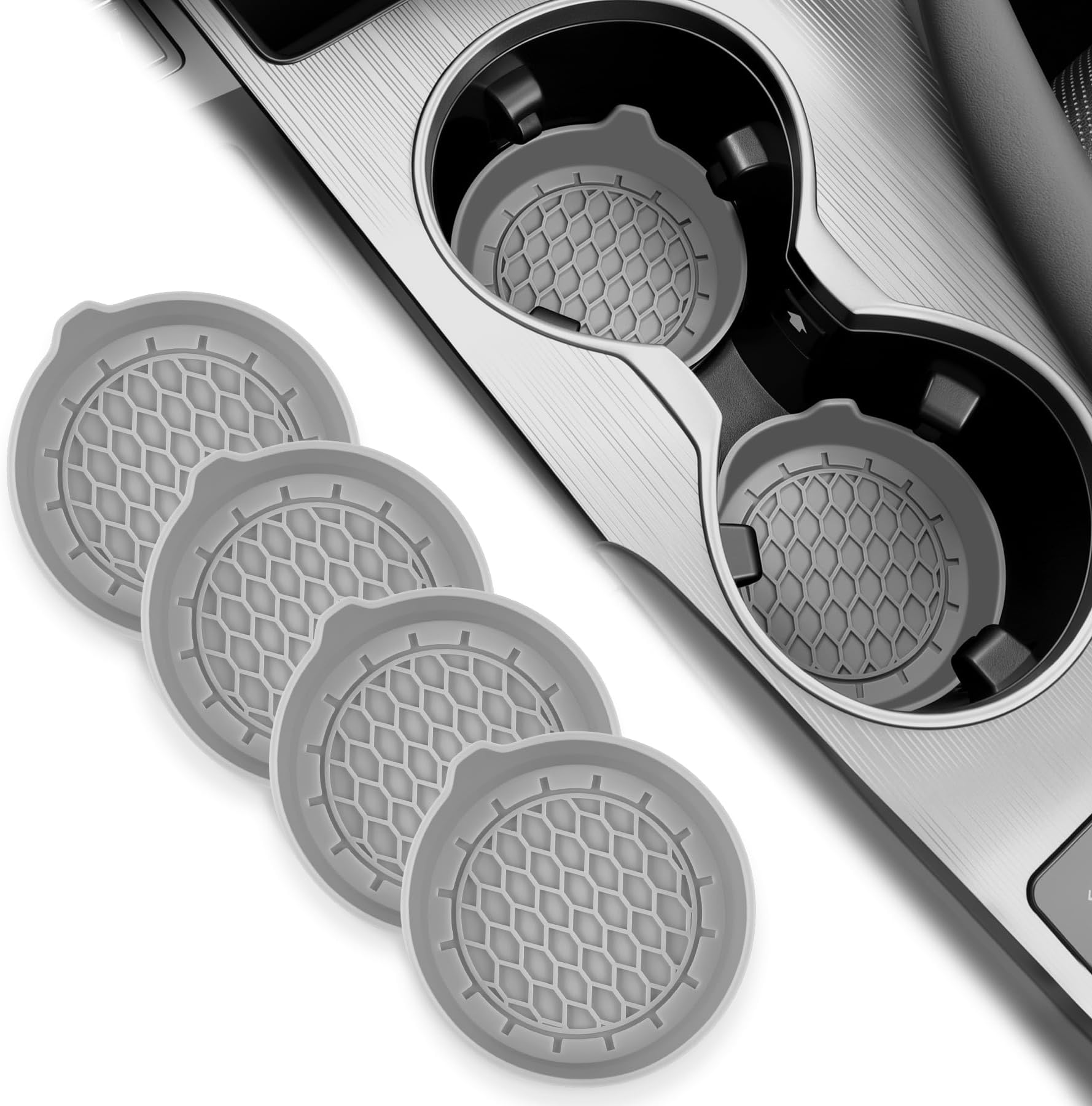 SINGARO Car Cup Holder Coaster, Silicone Cup Holder Insert, Universal Non-Slip Cup Holders, Car Accessories Interior for Women and Man 4 Pack Gray