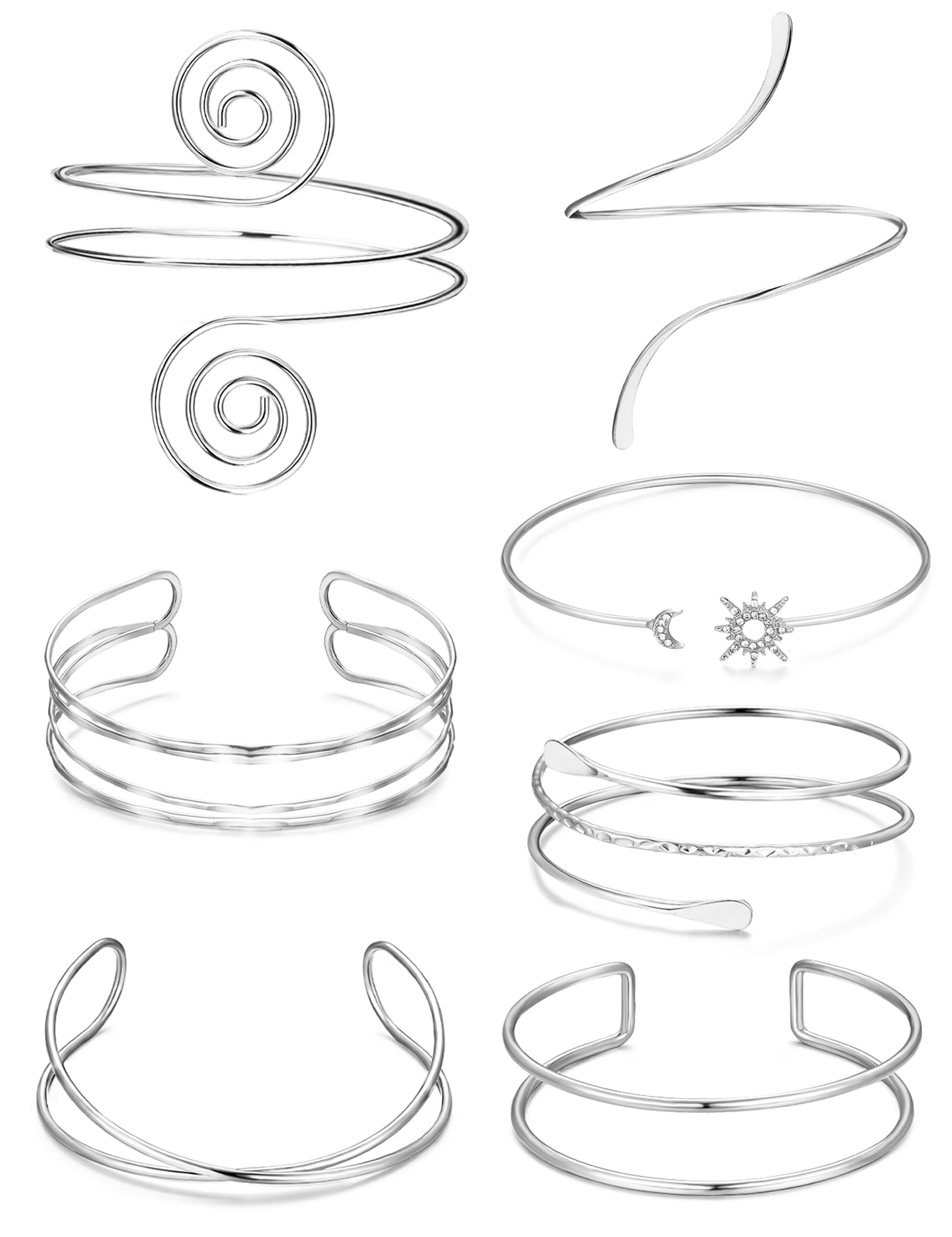 FEYIR 7 Pcs Arm Cuff Jewelry for Women Upper Arm Cuff Bangle Band Armlet Adjustable Arm Cuff Bracelet