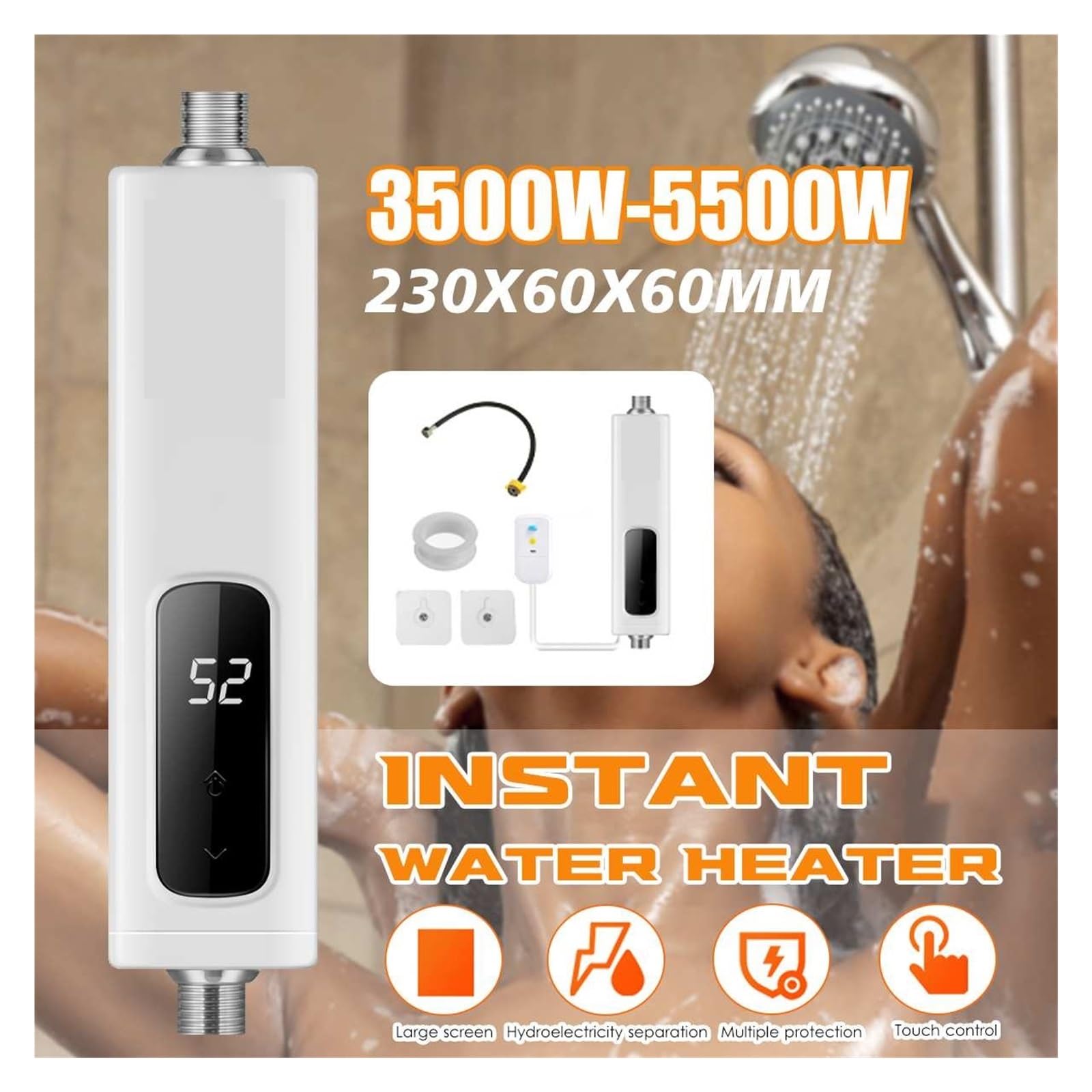 Scaldabagno Elettrico 3500W Mini Scaldabagno Istantaneo Senza Serbatoio Impermeabile Cucina Bagno Doccia Acqua Calda Riscaldamento Rapido