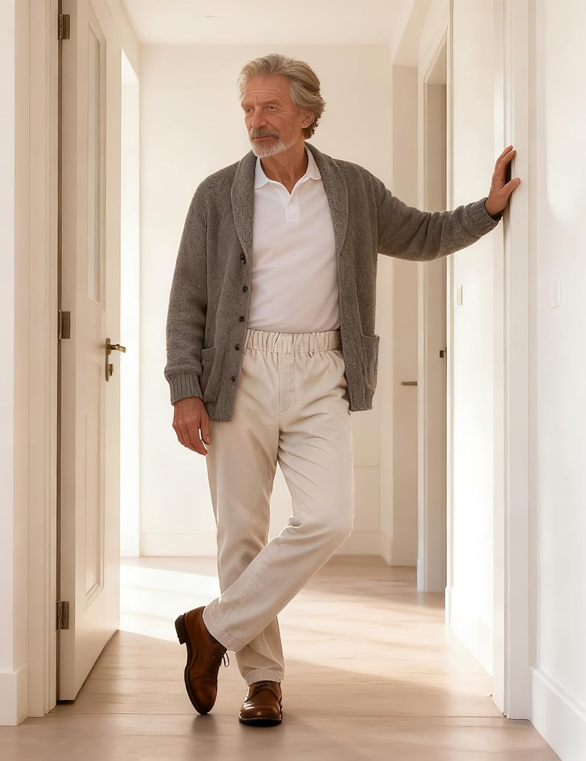 Soojun Men's Cotton Relaxed Fit Full Elastic Waist Twill Pants - Image 9