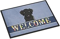 Vista 243 de Caroline's Treasures BB1449JMAT - Tapete de bienvenida de carlino negro, 24 x 36 pulgadas, tapete azul para puerta delantera, para interiores