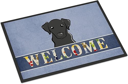 Miniatura 243 de Caroline's Treasures BB1449JMAT - Tapete de bienvenida de carlino negro, 24 x 36 pulgadas, tapete azul para puerta delantera, para interiores