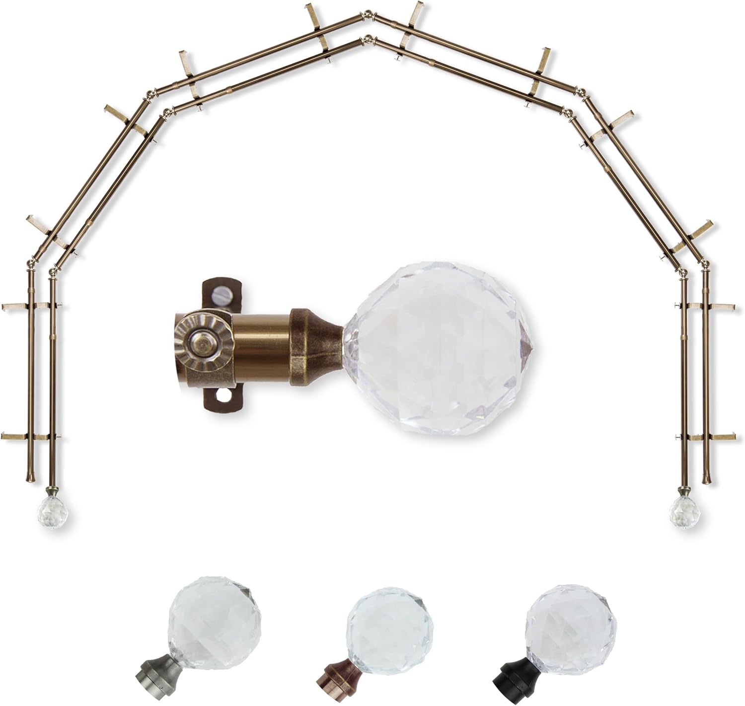 A&F Rod Décor - Sparkle 13/16" 6-Sided Double Bay Window Curtain Rod - Antique Brass