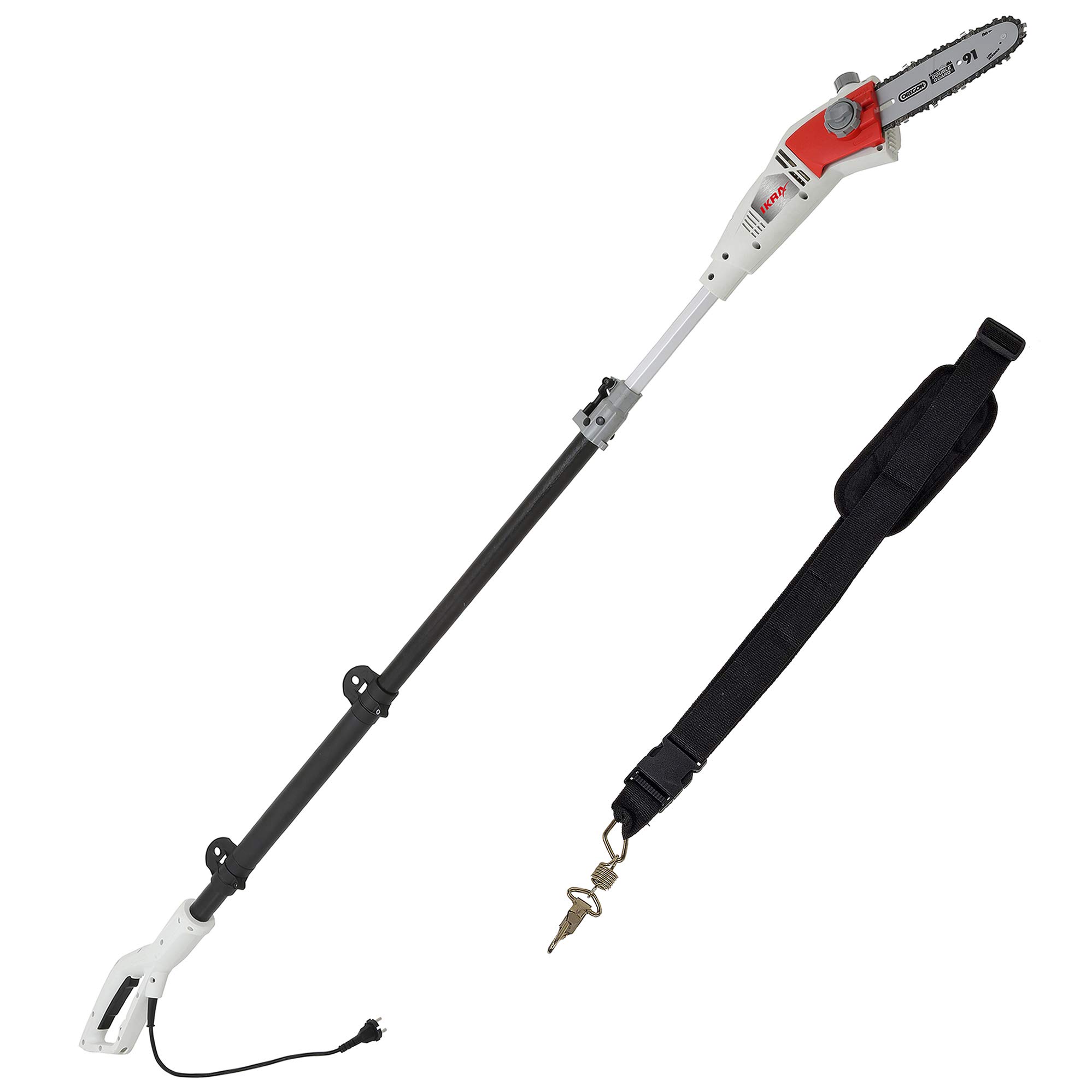 IKRA 78001850 podadora de Altura Sierra telescópica eléctrica IEAS 750, 185mm, Alcance 4m, W, 230 V, Rojo, Blanco, Gris Y Negro