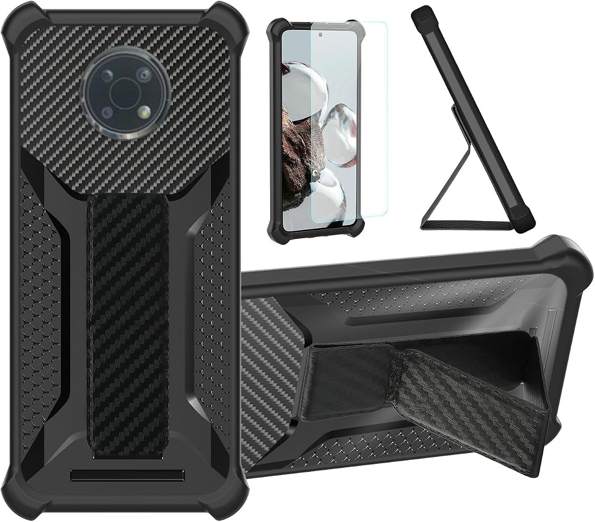 Aroepurt Case for Nokia G300 Phone Case Stand Cover [with Tempered Glass Screen Protector] Hybrid Case [Folding Support Magnetic] [Frosted Anti-Fingerprint] Black