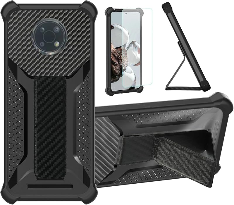 Aroepurt Case for Nokia G300 Phone Case Stand Cover [with Tempered Glass Screen Protector] Hybrid Case [Folding Support Magnetic] [Frosted Anti-Fingerprint] Black