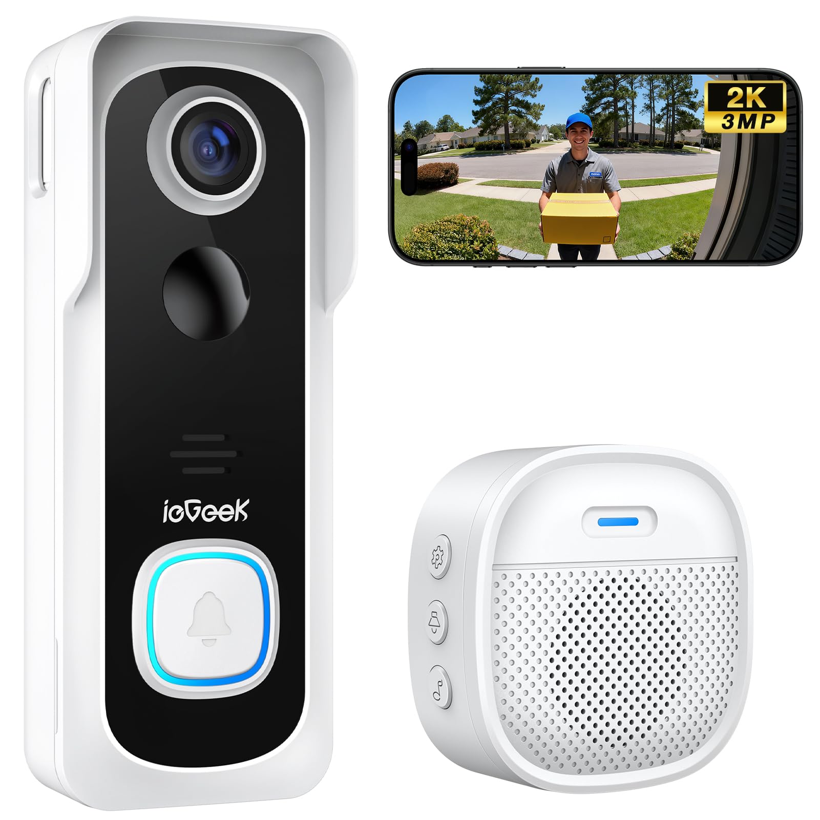 ieGeek Doorbell Camera Wireless No Subscription - Wireless Video Doorbell with Chime, Doorbell with Camera 1080P, Voice Changer, 2-Way Audio, PIR Motion Detection, Only 2.4Ghz WiFi, Works with Alexa