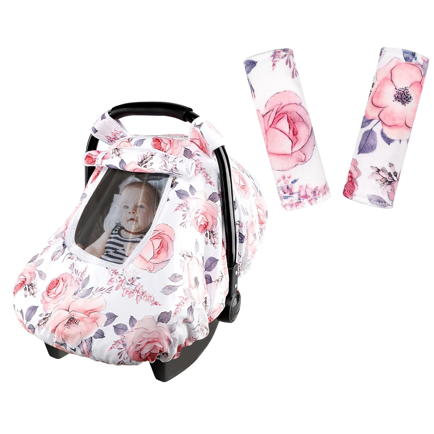 Car Seat Covers for Babies, Carseat Strap Covers, Carseat Cover Girls, Car Seat Belt Cover, Pink Floral
