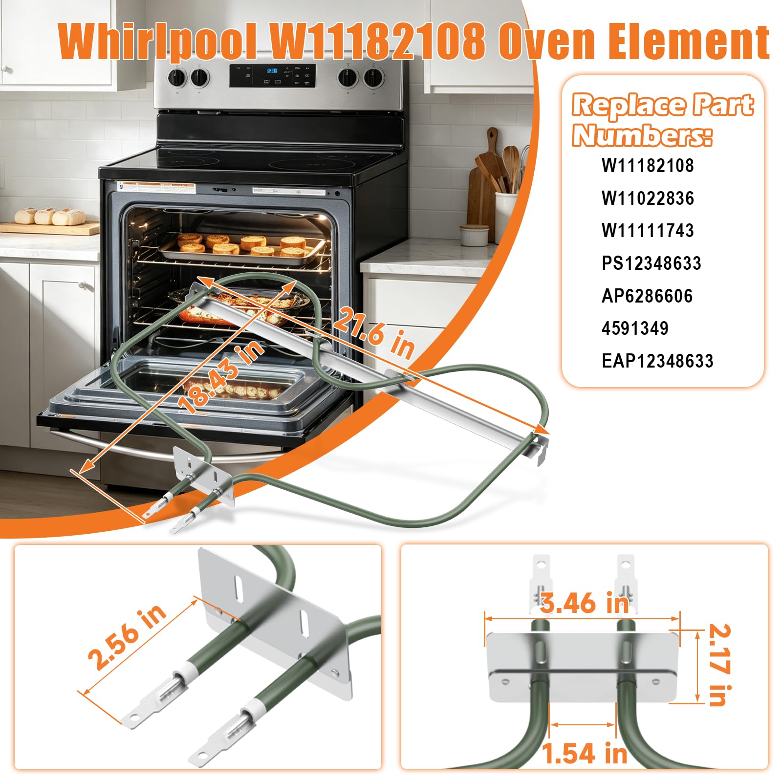 Elemento calefactor W11182108 mejorado para horno Whirlpool WFE320M0ES