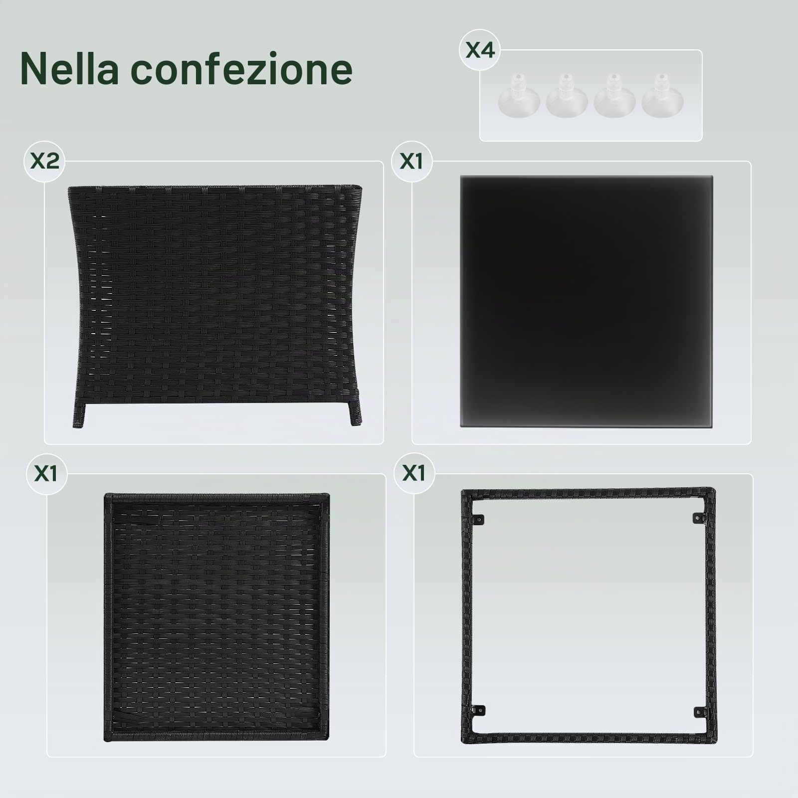 WOLTU Tavolo da Giardino in Polyrattan, 45x40x45cm, Nero | Tavolino con Piano in Vetro a Vano Aperto, Tavolo da Esterno Resistente alle Intemperie, Salotto da Giardino Esterno
