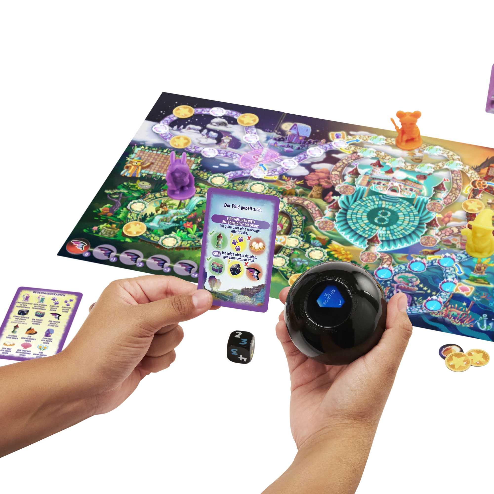 Mattel Games Magic 8 Ball Magical Encounters, gioco da tavolo cooperativo, versione tedesca, La scoperta di oggetti magici, per 24 giocatori, giochi da tavolo a partire da 7 anni, HPJ69,Mehrfarbig