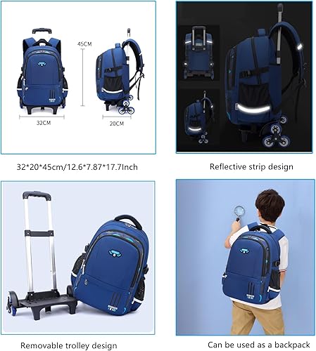 Miniatura 3 de Mochila con ruedas elementales de color sólido, estampado de camuflaje para niños, mochila escolar con ruedas para niños