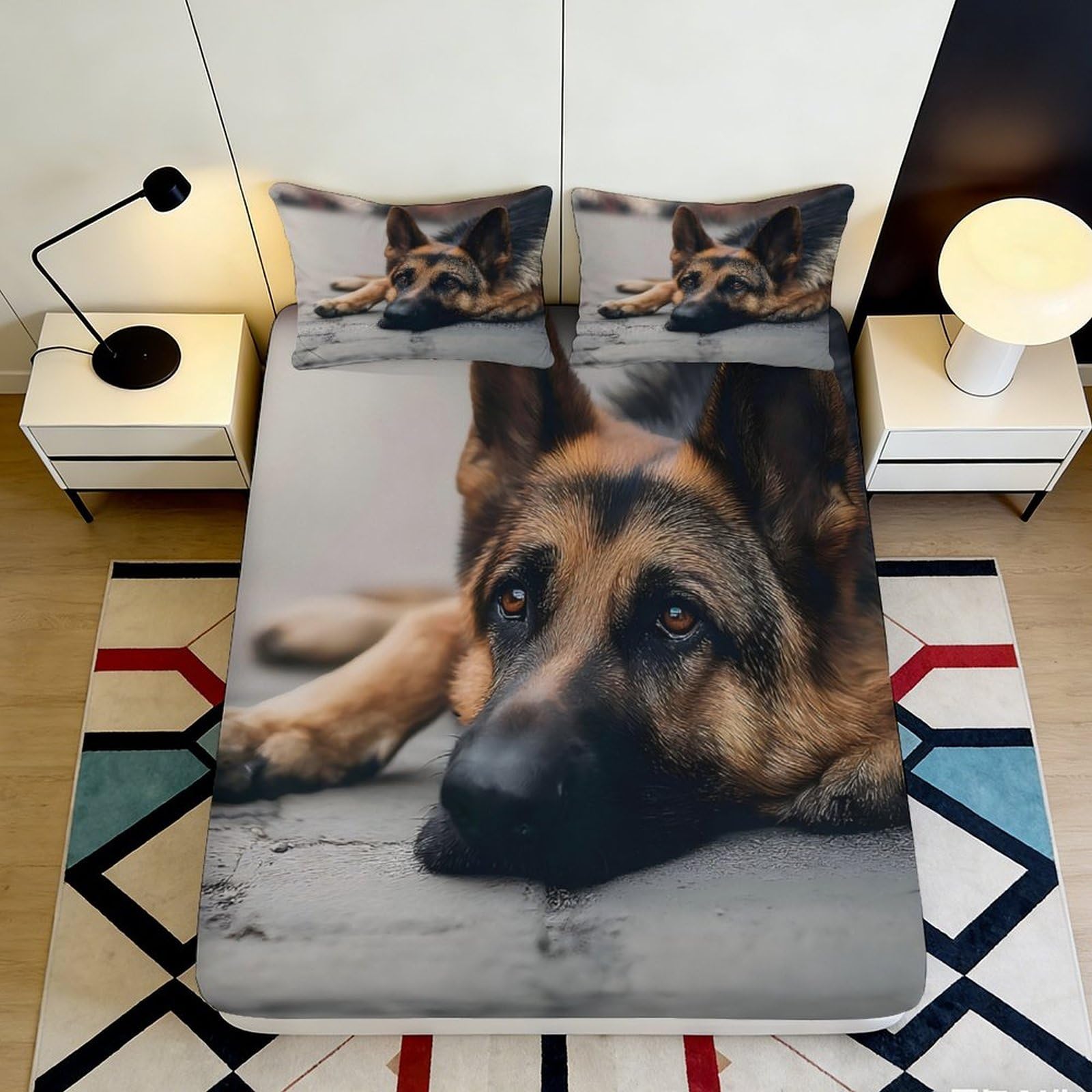 3D Printed German Shepherd Dog Fitted Sheet Microfiber Soft Anti-Slip Mattress Cover for Bedroom Dorm Bed Decor 120x200x25cm