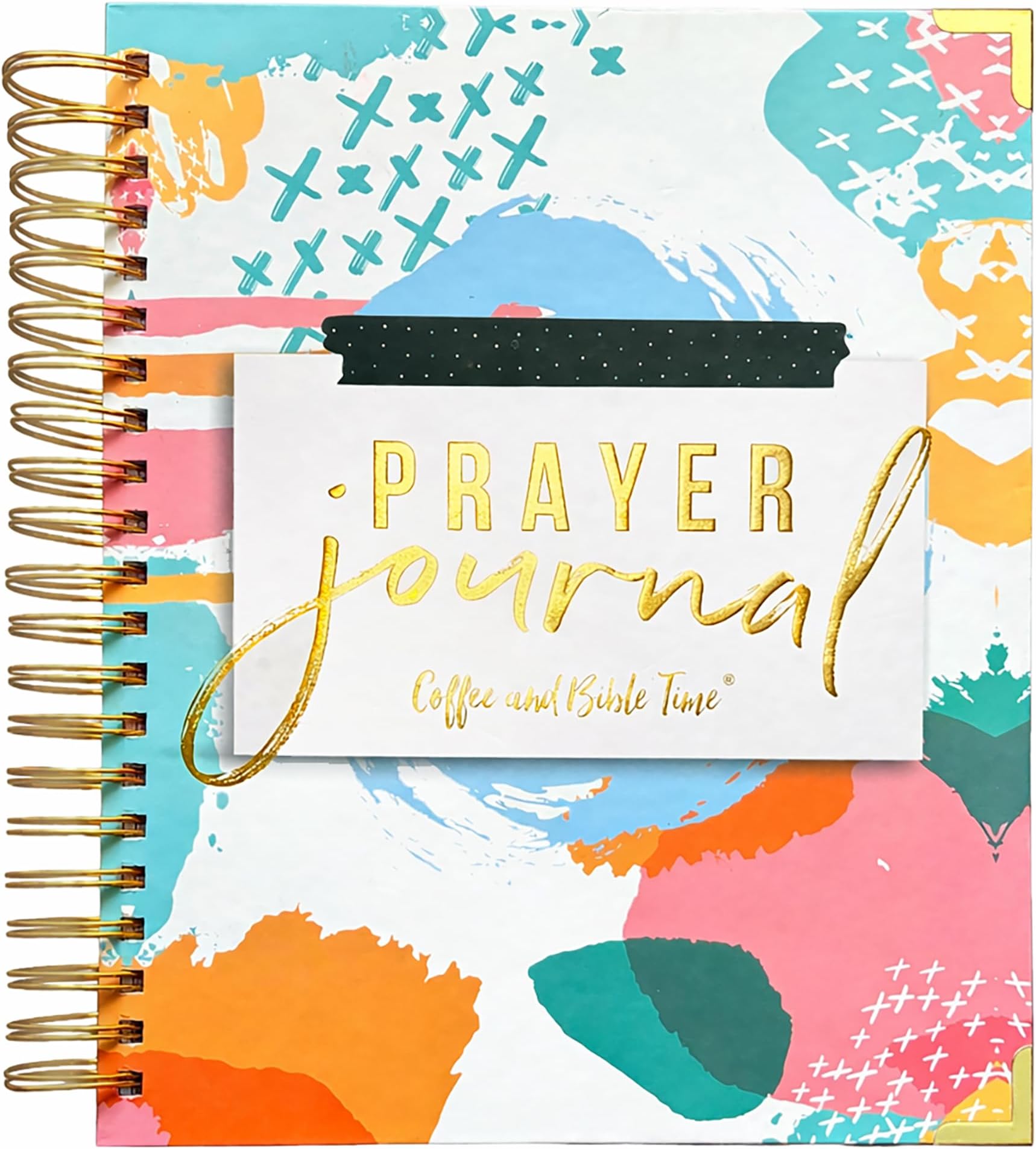 Coffee and Bible Time Prayer Journal for Women & Men, 364 Pages, 3 Sticky Note Pads Included, Gold-Colored Spiral Binding, Solid Board Cover, Perfect for Journal Prayers & Growing in Faith