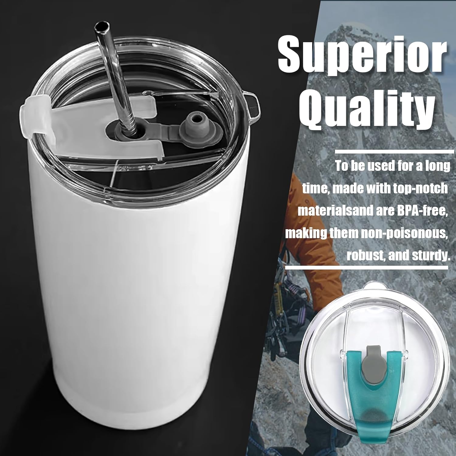 2-Pack Tumbler Flip Lid Plastic Cups, 20oz Water Bottle Lids, Spill-Proof Travel Mugs (Blue, Flip) - Image 6