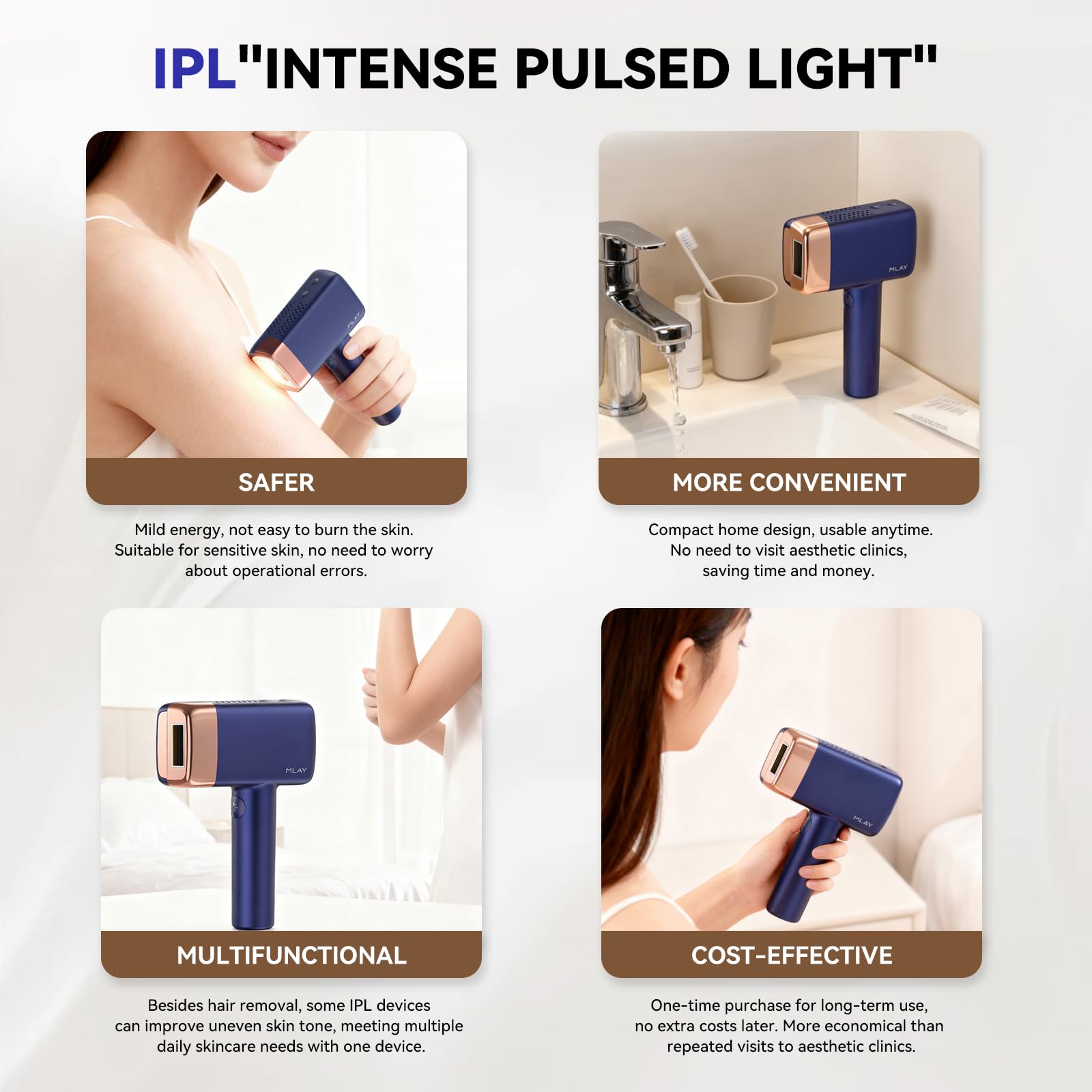 Mlay T14 IPL Epiliergerät – 96,39% Haarreduktion Nach 4 Wochen, 500 Mio. Blitze, Schmerzfrei Mit Kühlsystem (Kein Laser), Für Alle Hauttypen (Blue)