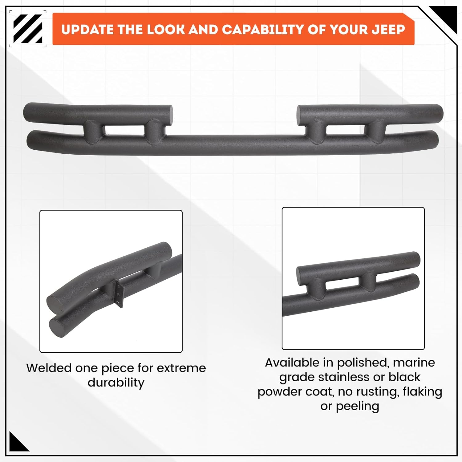 ECOTRIC Tubular Rear Bumper Rear Double Tube Bumper Compatible with 1997-2006 Jeep Wrangler TJ Steel Textured Black