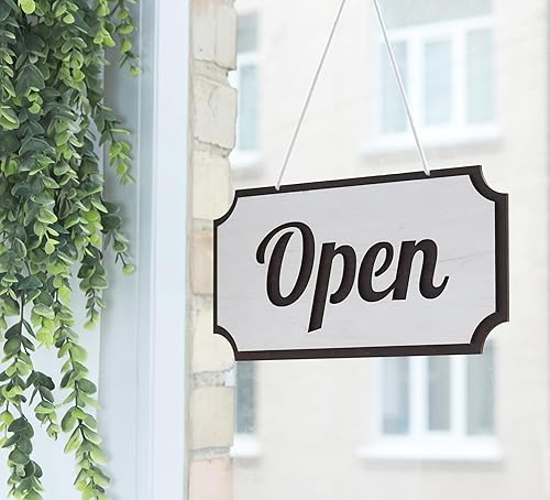 Miniatura 5 de Letrero abierto de madera de doble cara para negocios, 12 x 6 pulgadas, letrero abierto y cerrado para ventana o puerta, panel de madera de estilo