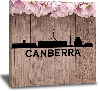 WoGuangis Australia Canberra Skyline Canvas Wall Art Pictures Black City Skyline Silhouette Art Print Cityscape Watercolor Print Wall Art Posters & Prints for Bedroom And Home Decor 12x12in