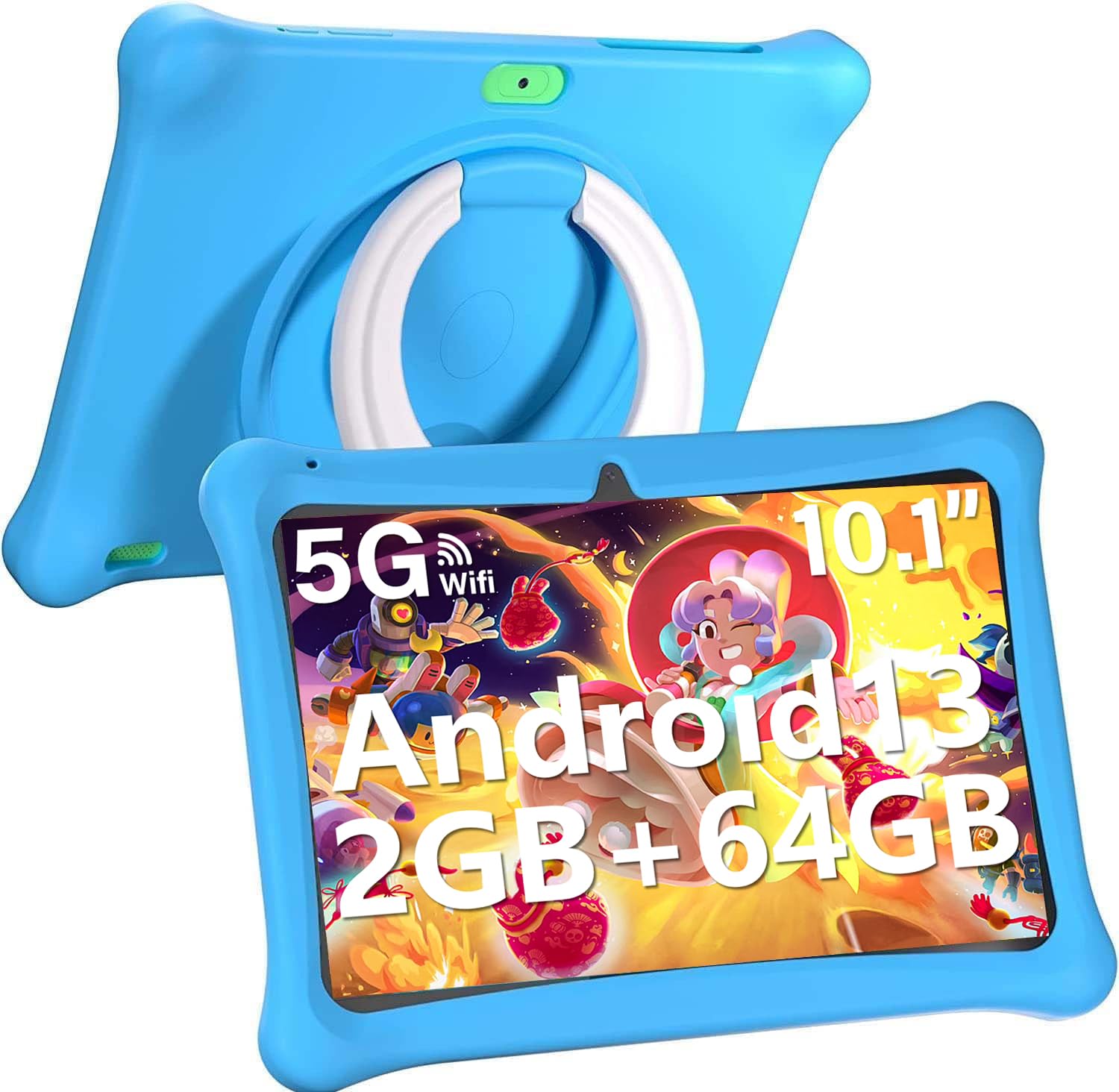 Kids Tablet, 10.1 Inch Android 13 Tablet for Kids, 2+2GB RAM 64GB ROM Kids Tablets with Case, WiFi, Parental Control APP, Dual Camera, Educational Games，iWawa Pre Installed（Blue）, C10PRO