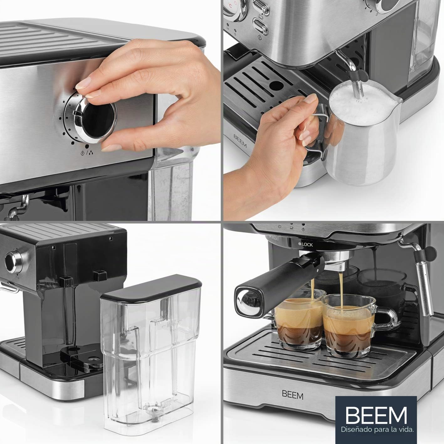 BEEM ESPRESSO-SELECT Máquina de café espresso en diseño clásico | Máquina portafiltros con 15 bar y boquilla de espuma de leche profesional para tus especialidades de café | Especialidades del café