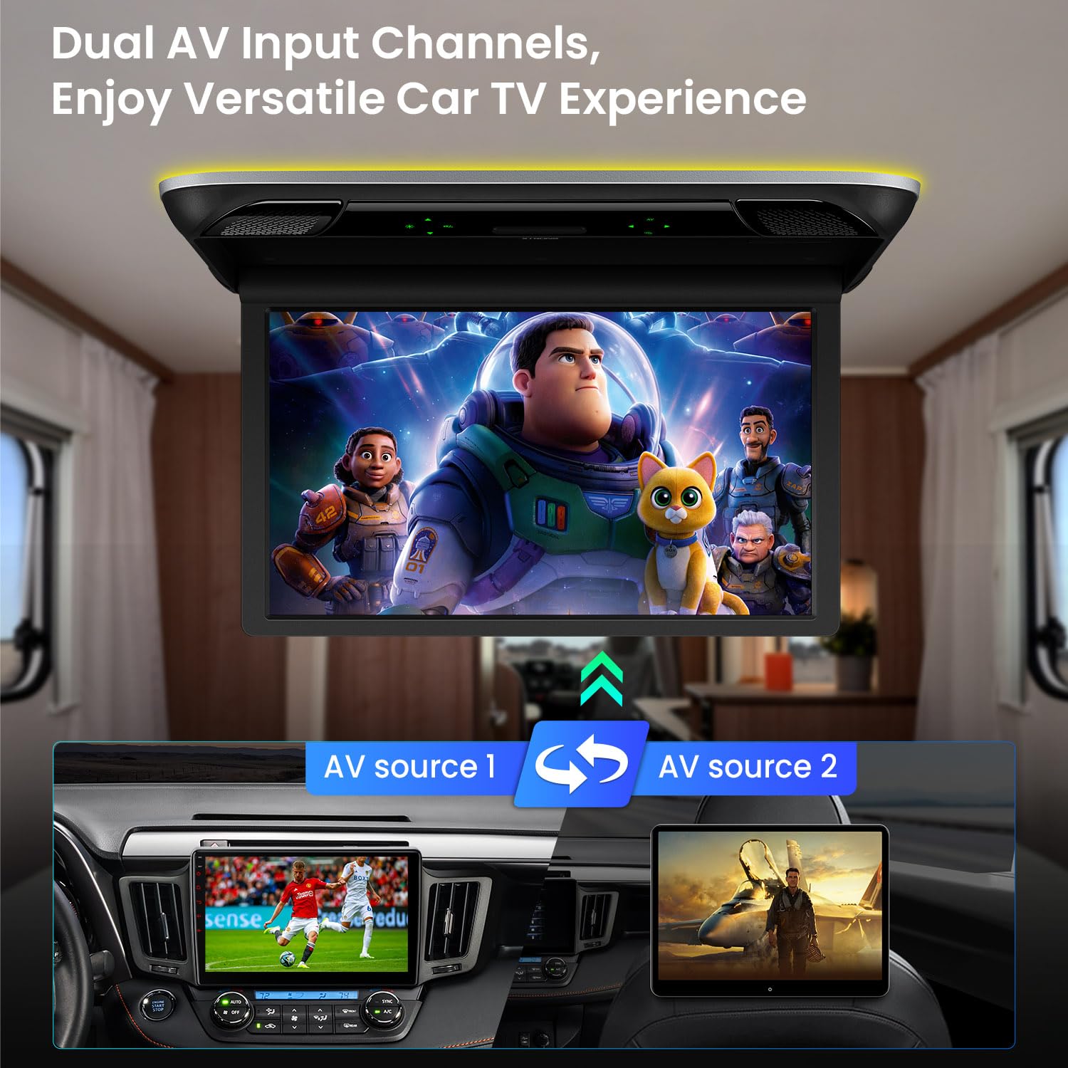 XTRONS 21,5-Zoll-IPS-FHD-Bildschirm an der Decke montierter Monitor mit Stereolautsprechern Multimedia-Eingang integrierter HDMI-Eingang USB SD Dual-AV-Eingang Auto-TV für Reisebusse Busse Wohnmobile