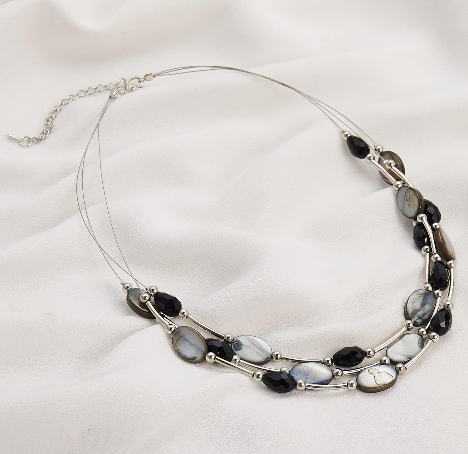 PEARL&CLUB Crystal Layered Statement Necklace For Women - Choker Necklace with Chunky Silver Chain, Birthday Gifts For Women - Image 3