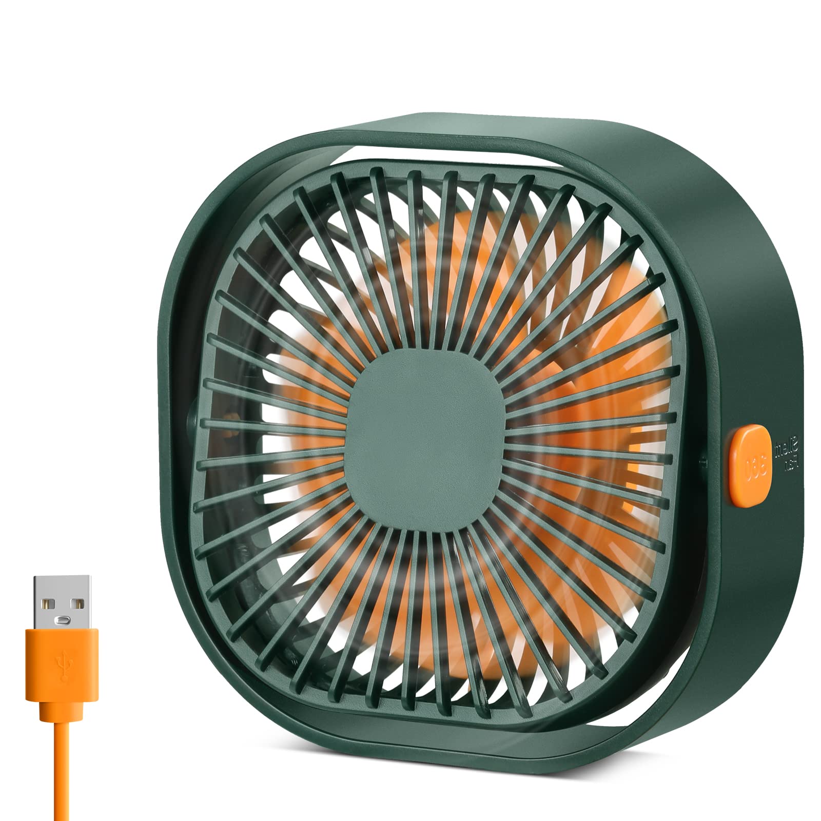 USB Fan Silent Powerful Desk Small Table Fan 3 Speeds Adjustable Strong Wind, 360° Rotation Mini Personal Portable Cooling Plug in Fan for Desktop Office Home Bedroom Car Outdoor Camping