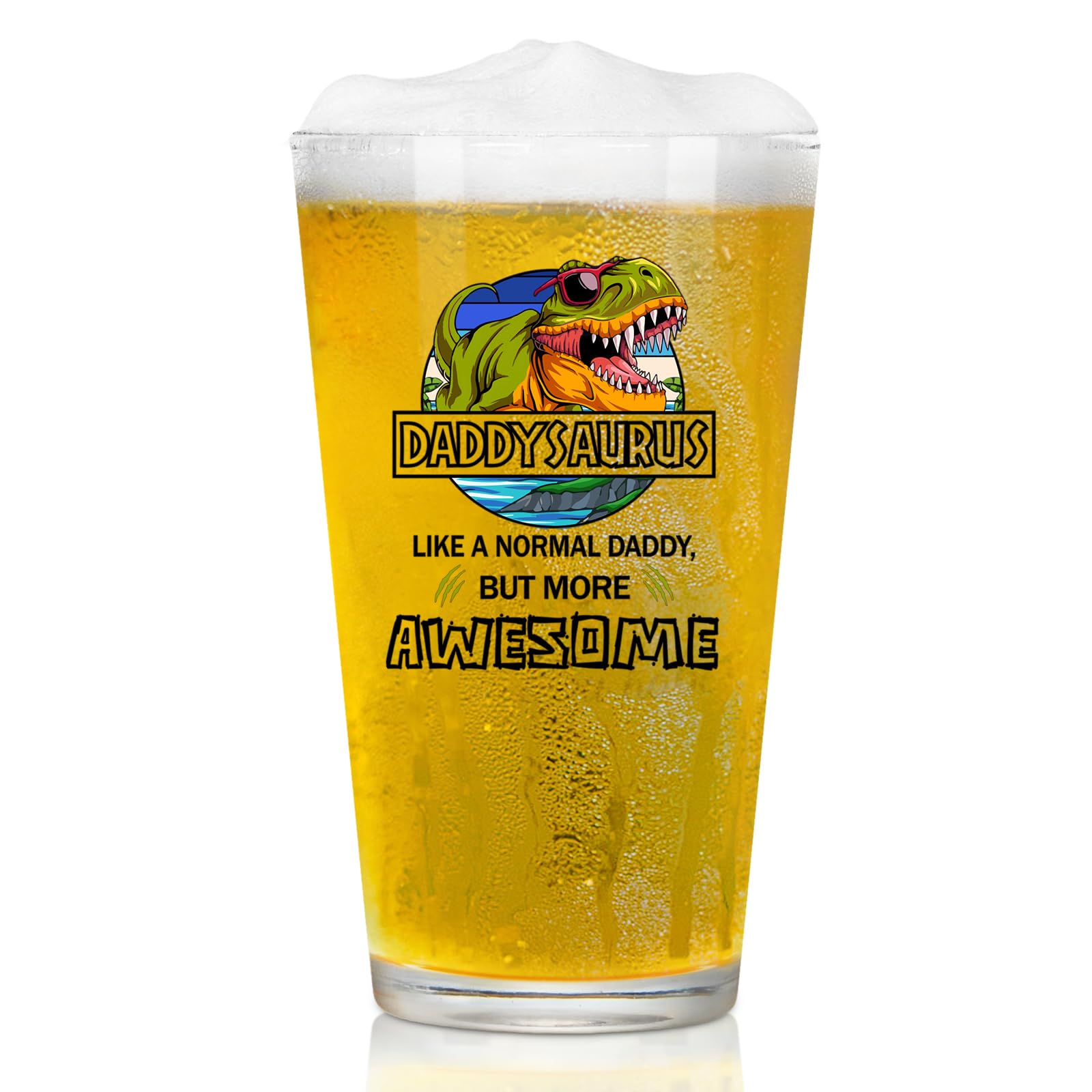 Joymaking Beer Glass Gift for Dad - Daddysaurus, Gift for Daddy from Daughter Son, Best Dad Glass, Daddy Gifts 460ml