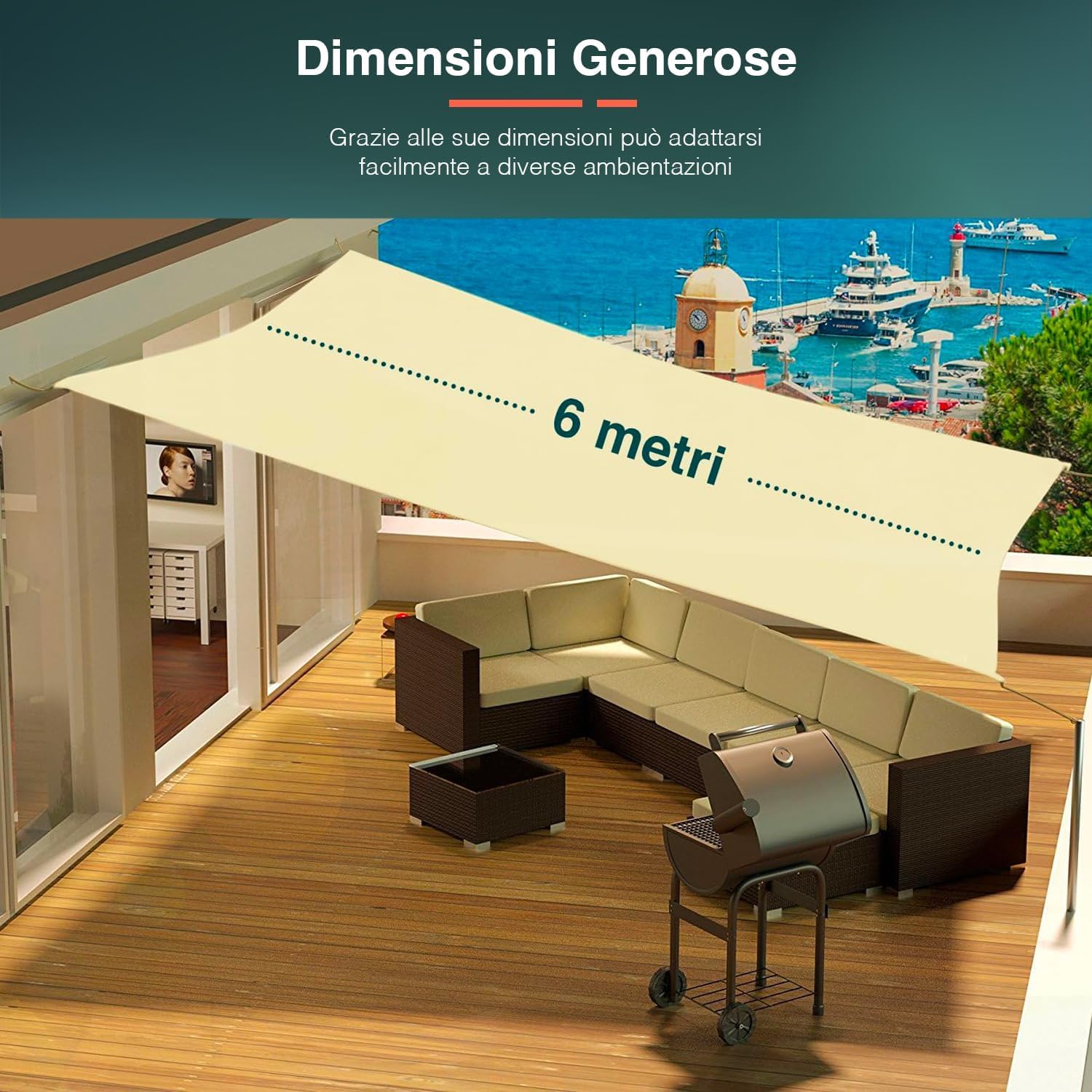 Avilia Tenda da Sole Ombreggiante Quadrata 6x6m - Protezione UV e Impermeabile, Resistente al Sole e alla Pioggia, per Giardino, Patio e Terrazza, in Poliestere Traspirante